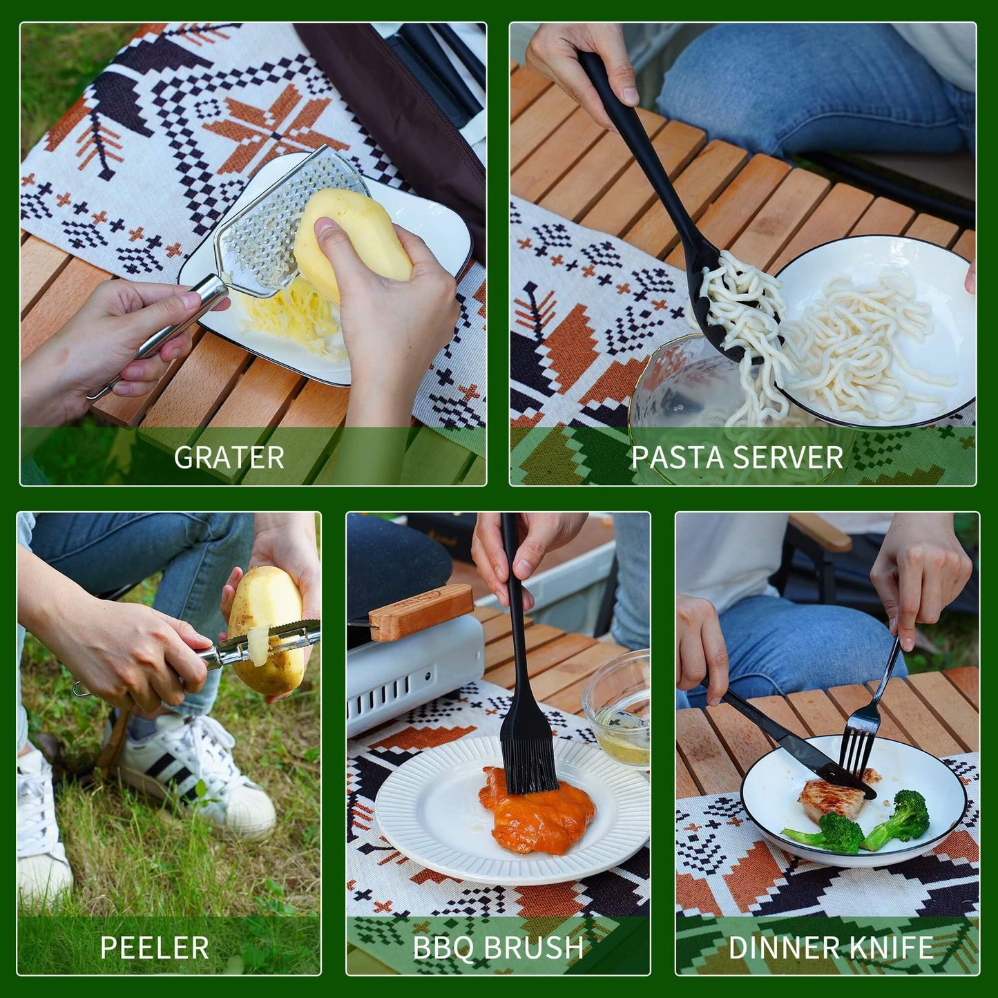 Wesqunie Camping Essentials Cooking Utensils Set - 30Pcs Stainless Steel & Silicone Camp Kitchen Cookware Set, RV Picnic Grill Equipment
