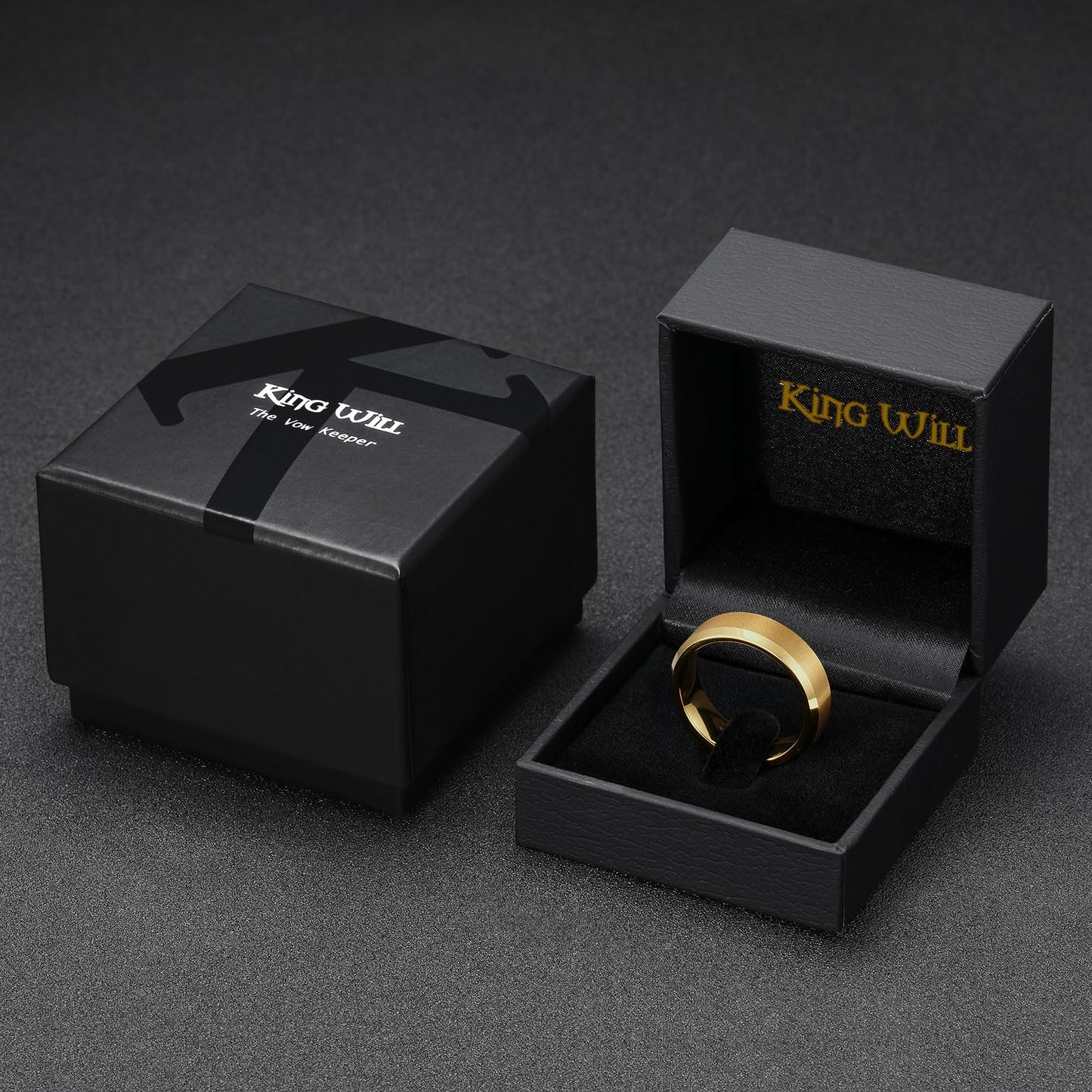 King Will 7mm Basic Tungsten Rings For Men Gold Wedding Band Polished Edge Brushed Matte Promise Ring Comfort Fit (Size 9)