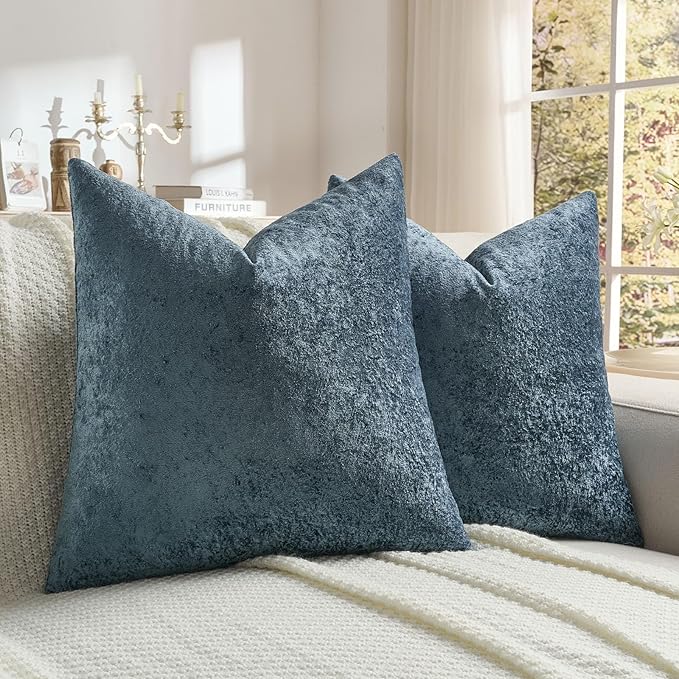 FUTEI Navy Flannel Throw Pillow Covers 24x24 Inch Set of 2,Soft Dimensional Textured European Cushion Cases,Modern Home Decor for Couch Living Room