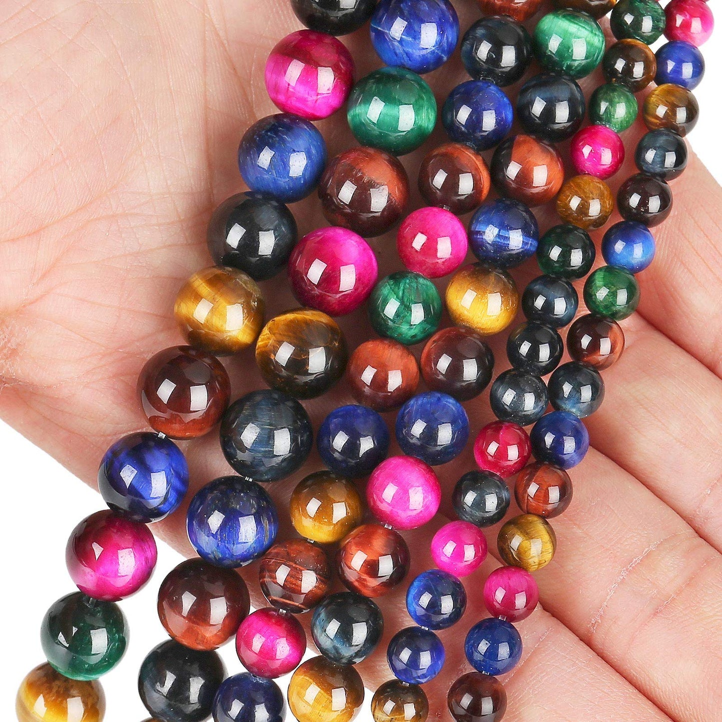 Natural Colorful Tiger Eye Beads, Grade AAA Gemstone Round Loose Beads 10MM 40PCs Bulk Lot Options, Semi Precious Stone Beads for Jewelry Making