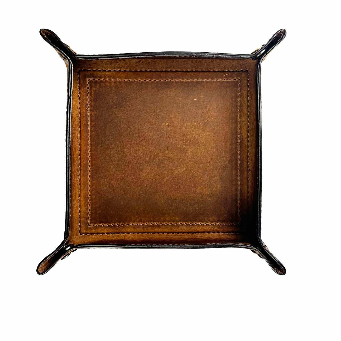 Tolredo Handmade Top Grain Leather Valet Tray – Elegant Organizer for Wallet, Keys, and Phone – Rich Brown (Pack of 1)