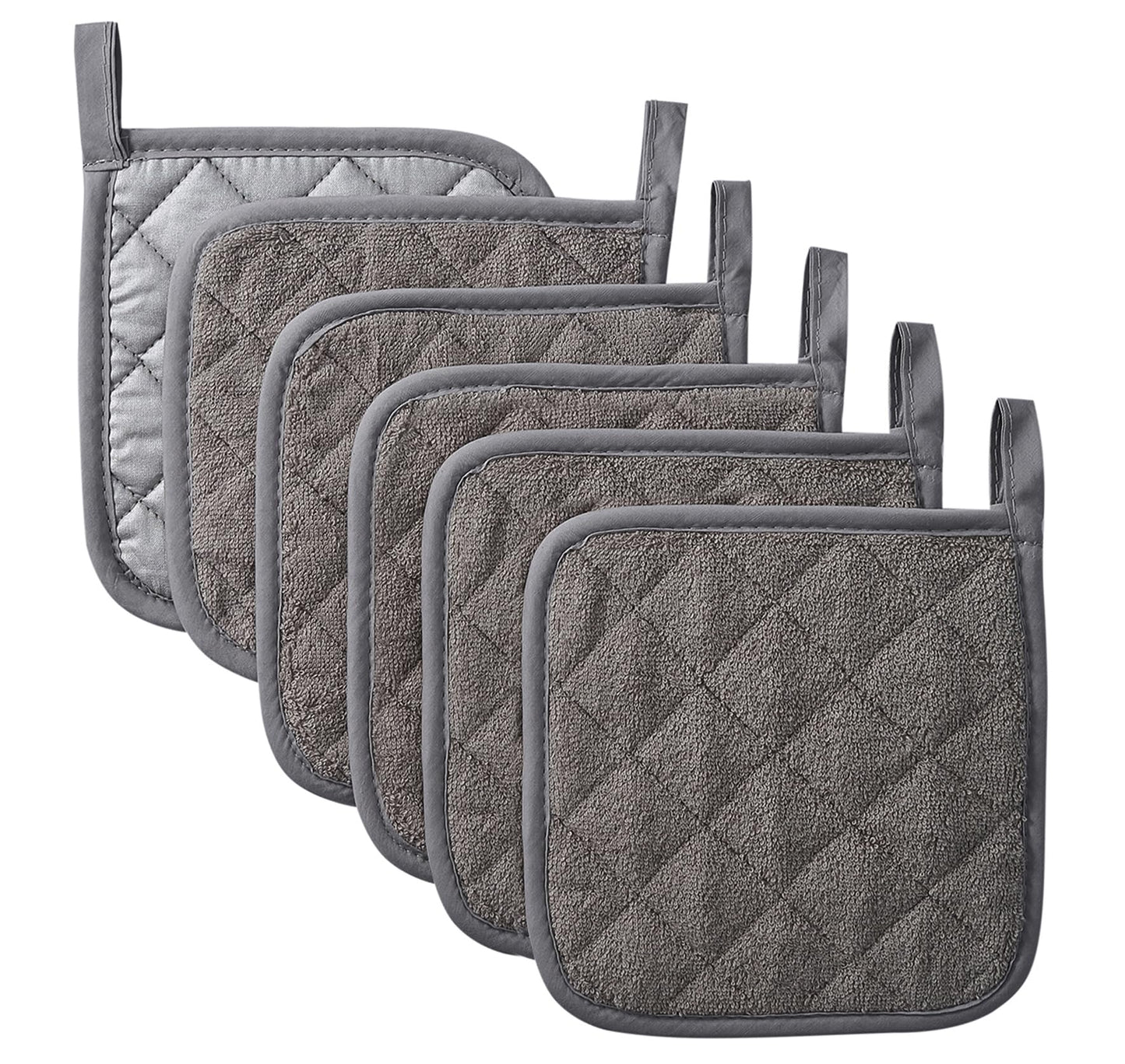 Kitchen Pot Holders Set Heat Resistant Pure Cotton Potholders Kit Trivets Large Coasters Hot Pads Terry Pot Holders for Everyday Cooking and Baking by 7 x 7 Inch Set of 6 Dark Grey