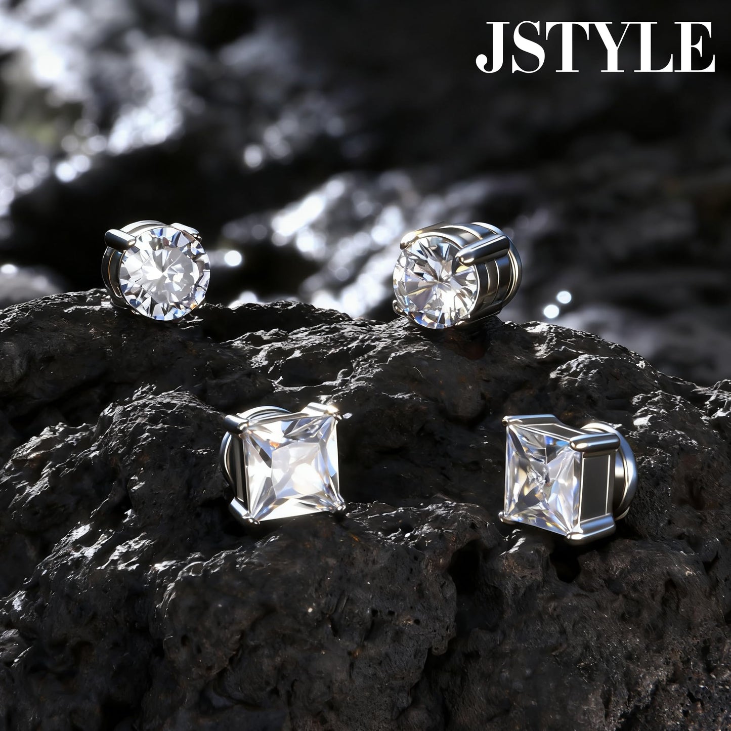 Jstyle 2 Pairs Stainless Steel Magnetic Stud Earrings for Men Women Non-piercing CZ Hypoallergenic 5-8MM