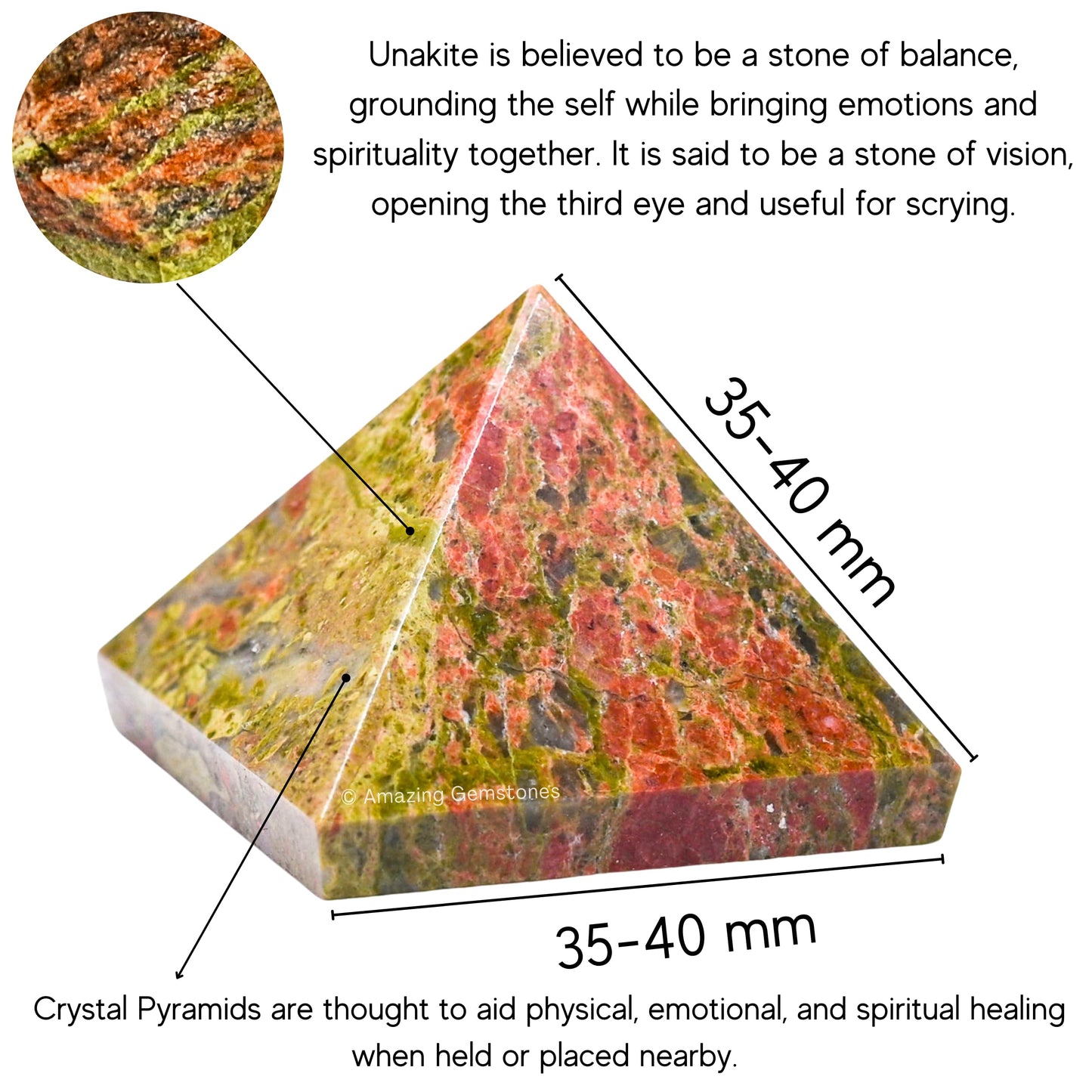 Amazing Gemstone Unakite Pyramid Crystal Healing Stones - 1.5" Great Pyramid Figurine of Natural Stone Pyramid for Meditation, Reiki, Chakra Balancing and Crystal Pyramids Grid
