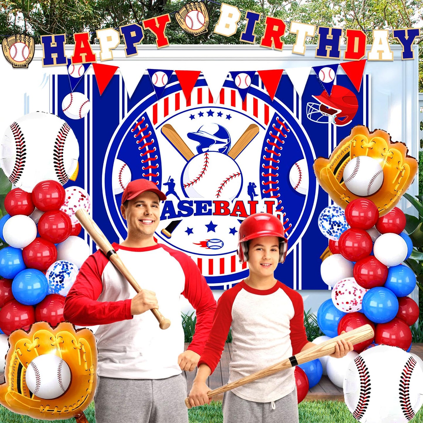 Baseball Birthday Party Decorations, 64 PCS Baseball Party Supplies Kit, Include Backdrop, Happy Birthday Banner, Balloons, Cupcake, Cake Toppers