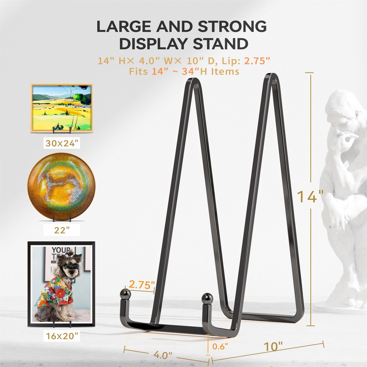 IPAME 14 Inch Heavy Duty Plate Stand (2 Pack) – Metal Display Easel for Large Plates, Platters, Picture Frames, Plaques, Signs and Posters
