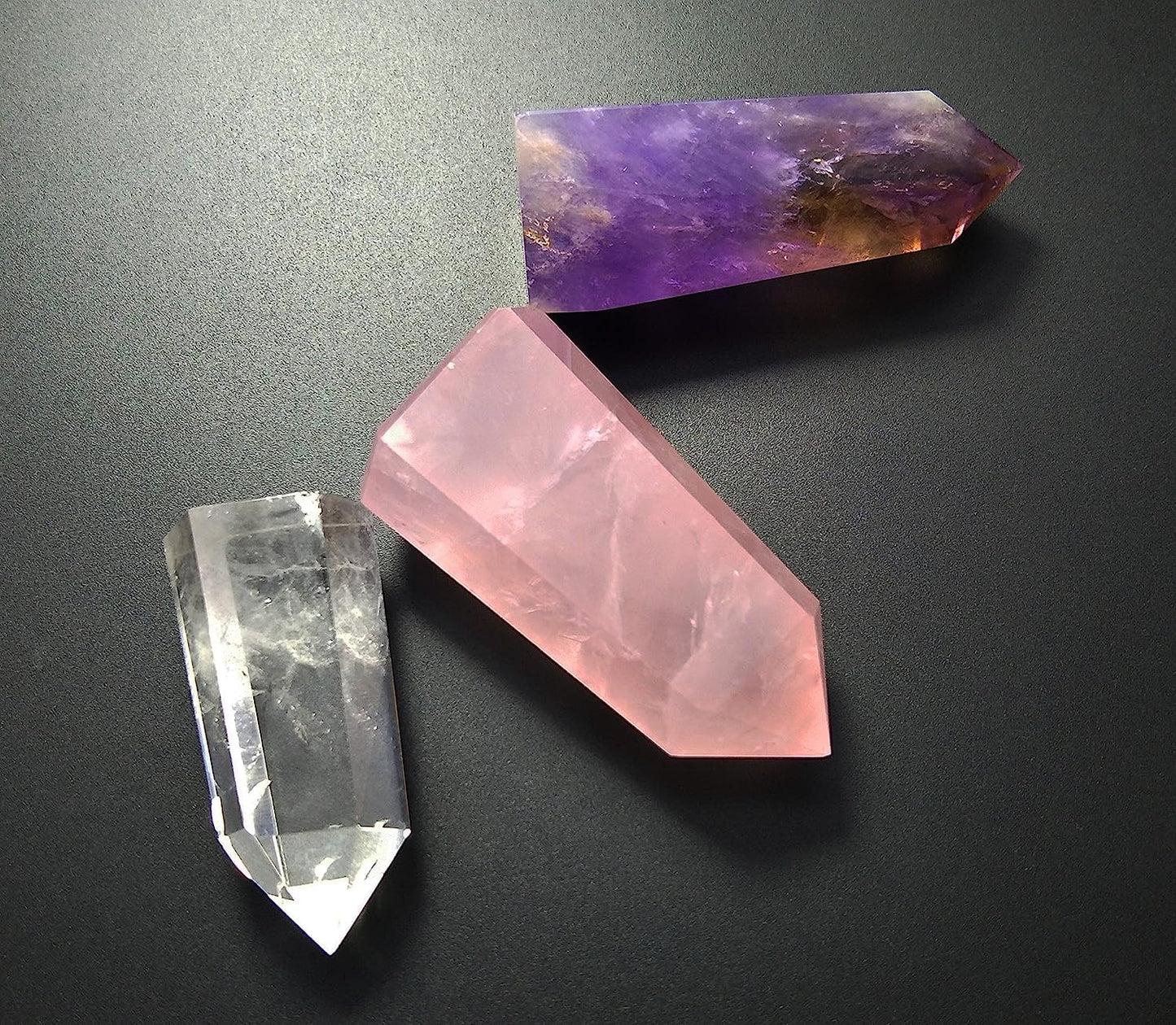 Mina Heal Healing Crystal Wands Point Faceted Prism Bars for Reiki Chakra Meditation Therapy Home Decoration Set of 3 (Rose Quartz, Clear Quartz & Amethyst)