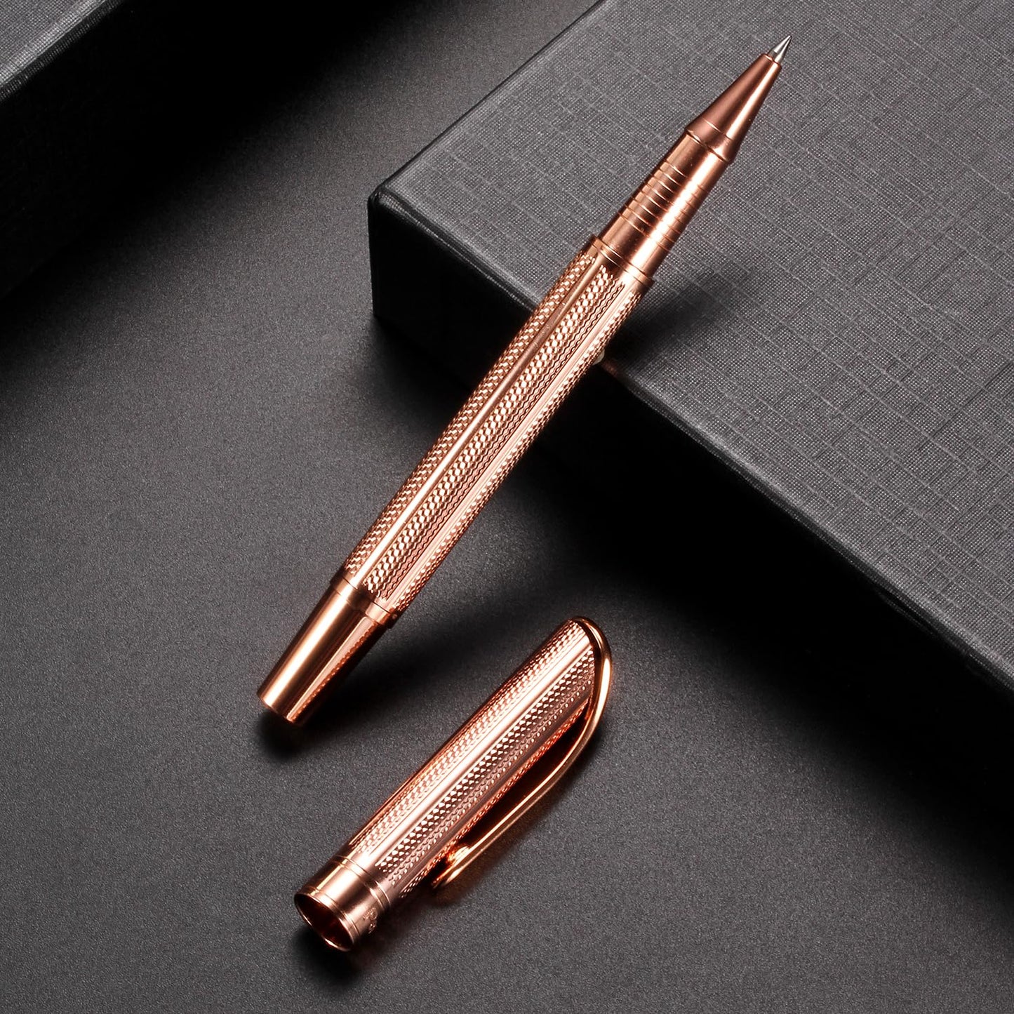 Penneed Rollerball Pen Liquid Ink Pens for Women Luxury Box Gel Pen Black Ink Fancy Pen Refillable for Executive, Office, Professional, Birthday Gift G5 (Rose Gold)