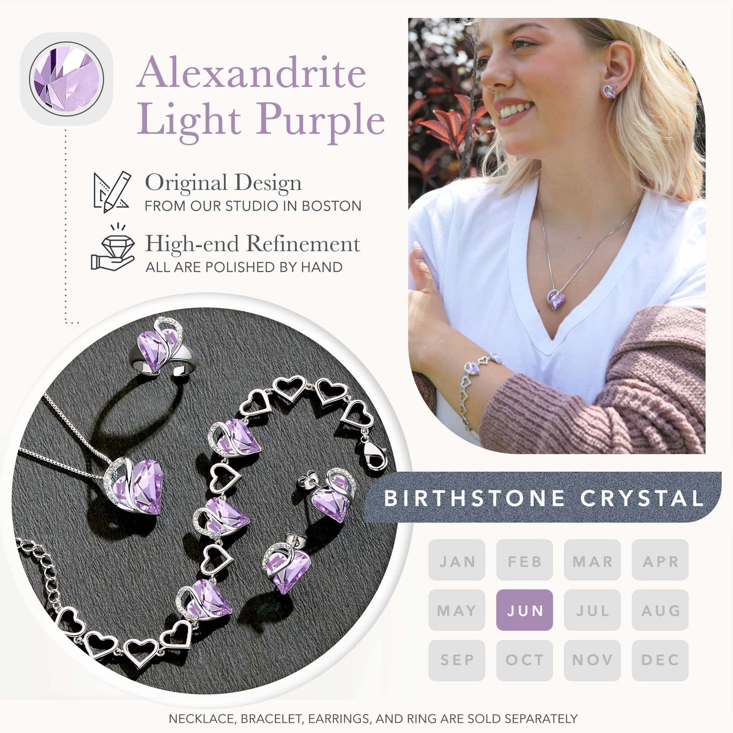 Leafael Mothers Day Gifts Infinity Love Heart Bracelet for Women,June Birthstone Crystal, Alexandrite Light Purple, Silver Tone Adjustable Chain