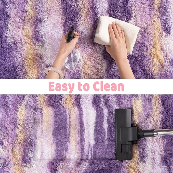 Soft Runner Rugs for Bedroom Hallways, 2x6 Abstract Purple Fluffy Shag Throw Area Rug Non Slip for Bedside Dorm, Long Shaggy Furry Carpet for Nursery Living Room