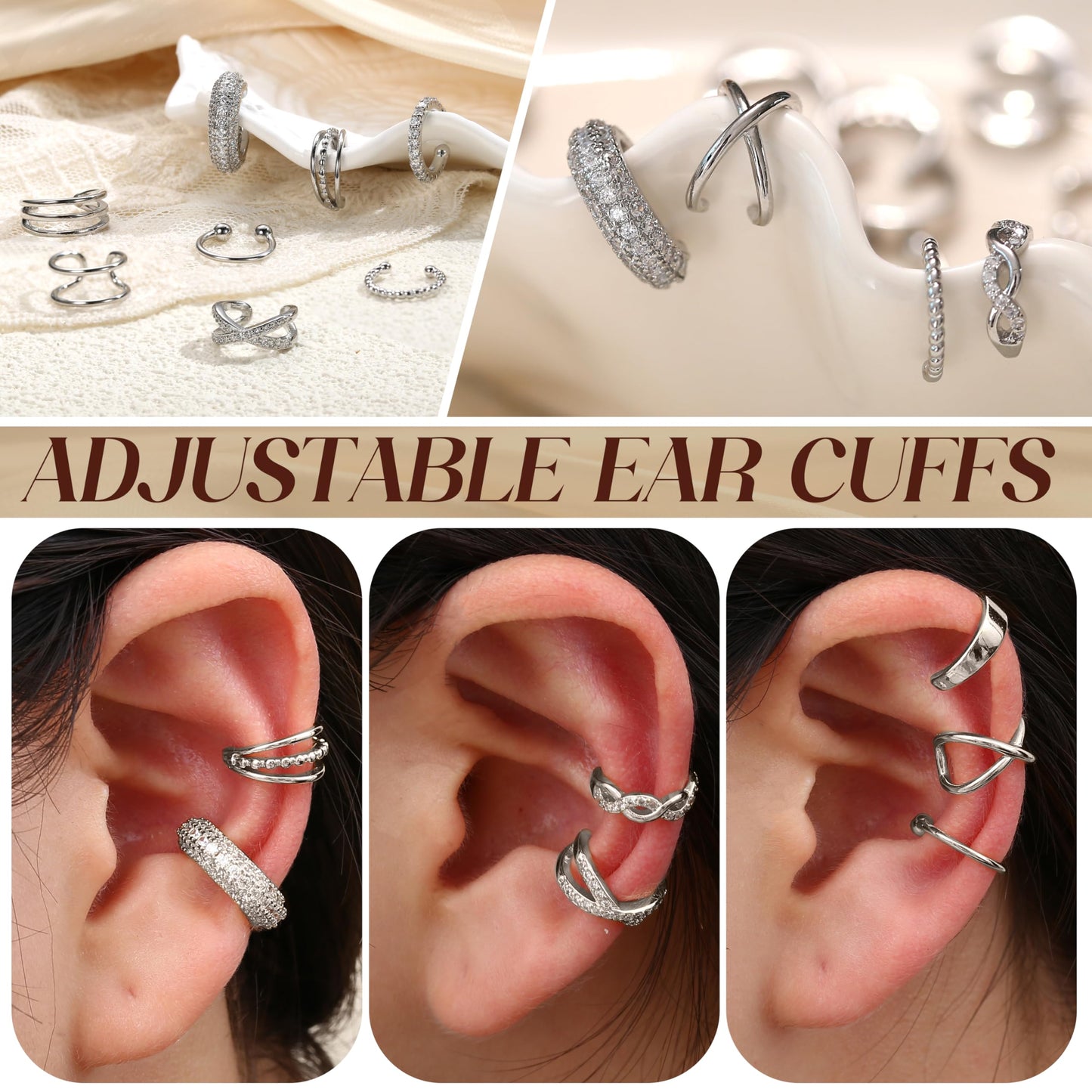 FUNRUN JEWELRY 12Pcs Ear Cuff Earrings for Women Non Piercing 14K Gold Plated Ear Cuffs Non Pierced Clip on Cartilage Earring Adjustable Fake Earrings