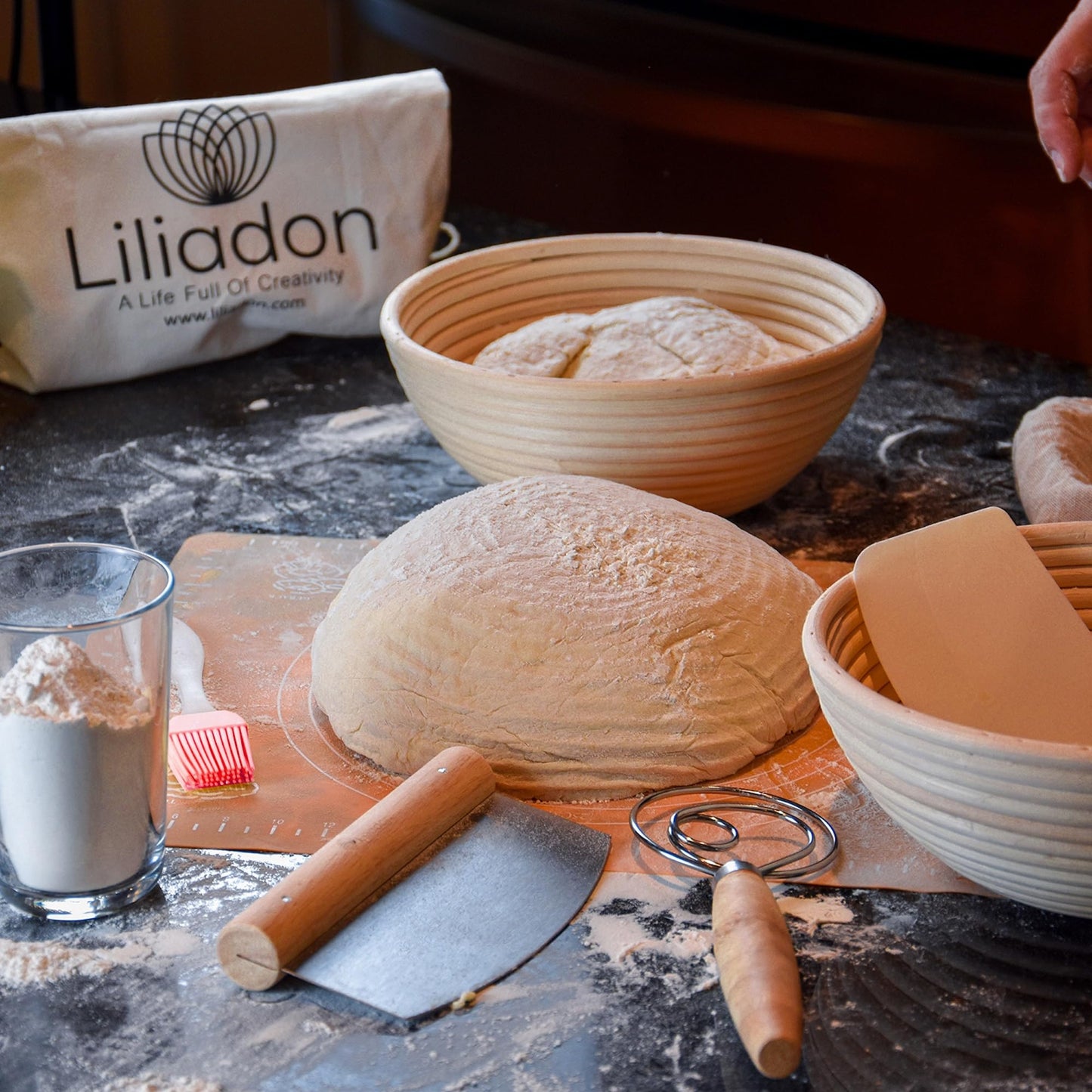 Liliadon Sourdough Starter Kit - Bread Proofing Basket Set - Baking Accessories - Gift Set