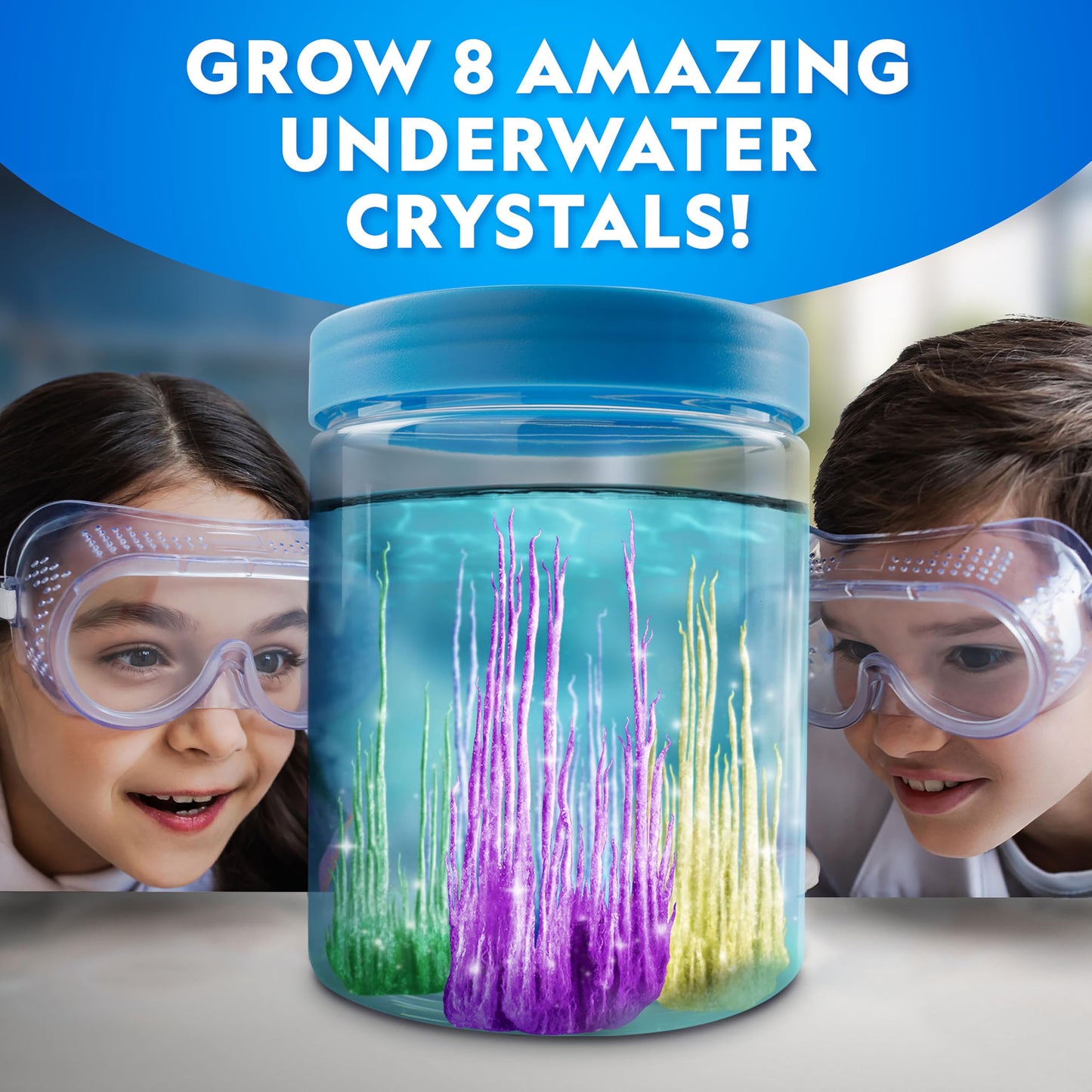 National Geographic Underwater Crystal Growing Aquarium Science Kit – Grow 8 Colorful Crystals Underwater | 360-Degree Secure Viewing Canister