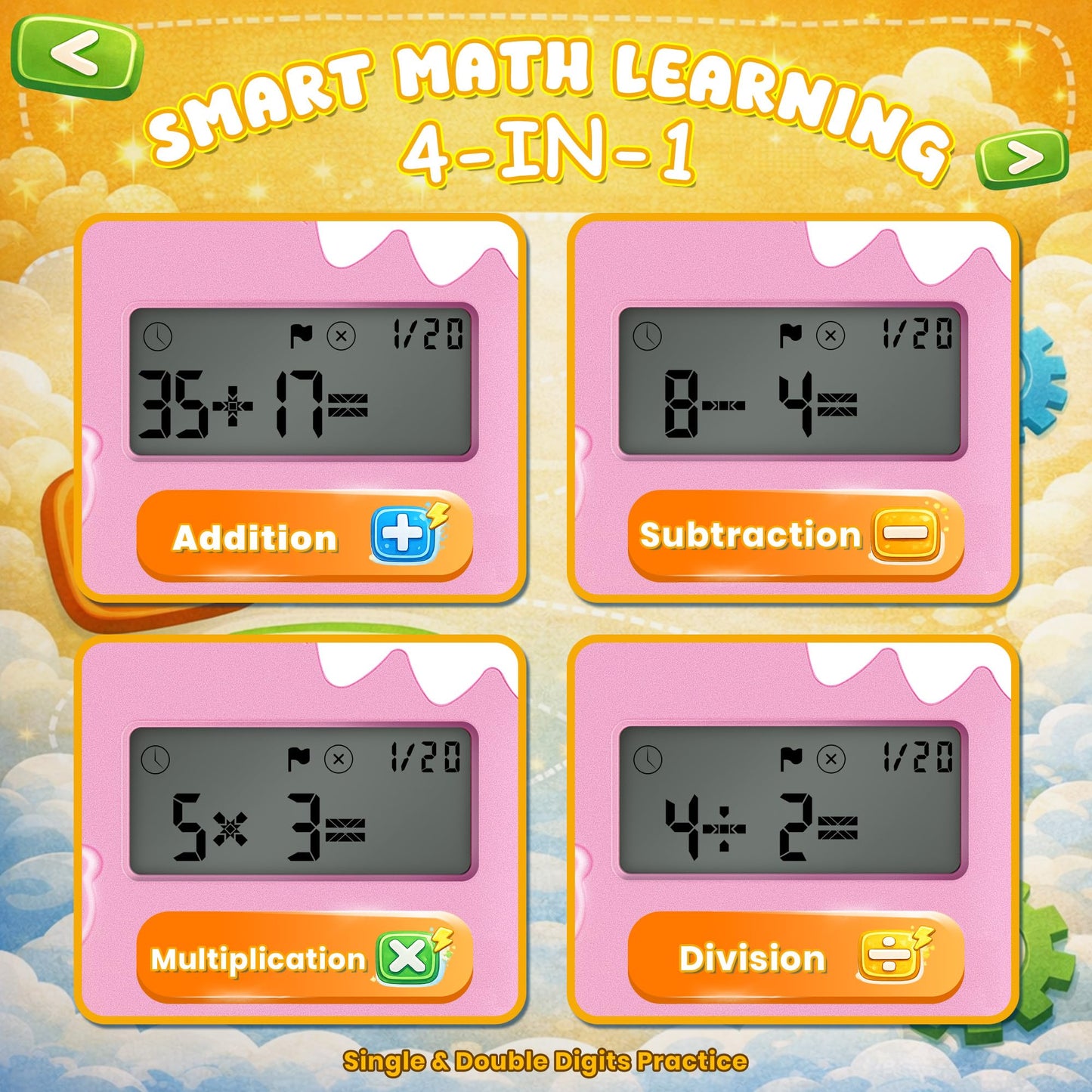 Math Games for Kids Ages 5-12, Portable Kids Calculator Toy, Addition Subtraction Multiplication Division Practice, 4 Logic Modes, 100,000 Questions, Fun Educational Math Toy, Dinosaur Toy for Kids