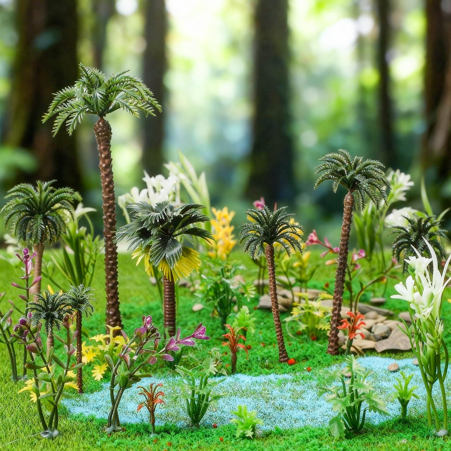 Sureio 130 Pcs Diorama Supplies Kit Include 121 Miniature Trees 1.2-7.48 Inch Mini Mixed Model Plastic Fake Architecture 9 Bags Scenery Basing Material Kit for Model Train Railroad Scenery DIY Craft