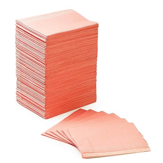 JMU 125 Pack Dental Bibs Disposable, 2-Ply Paper 1-Ply Film Dental Bibs 13" x 18", Orange
