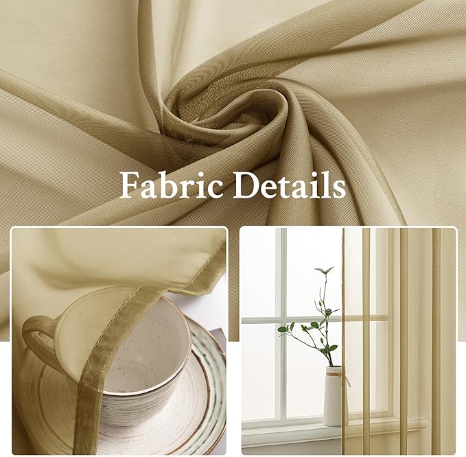 MIULEE 2 Panels Solid Color Sheer Window Curtains Elegant Window Voile Panels/Drapes/Treatment for Bedroom Living Room (54X45 Inches Dark Gold)