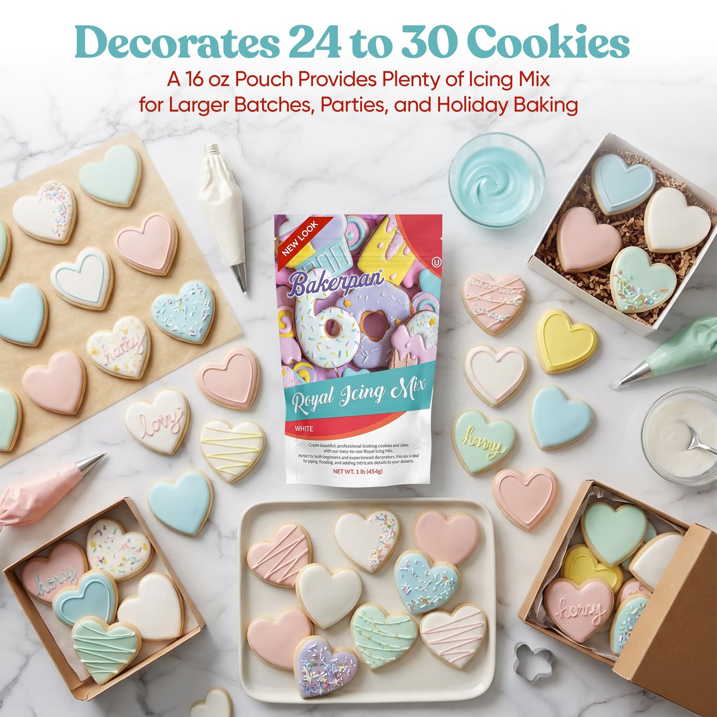 Bakerpan White Royal Icing Mix for Decorating Cookies and Cakes - Cookie Icing Mix - 16 Ounces (1 lb) | Made in USA