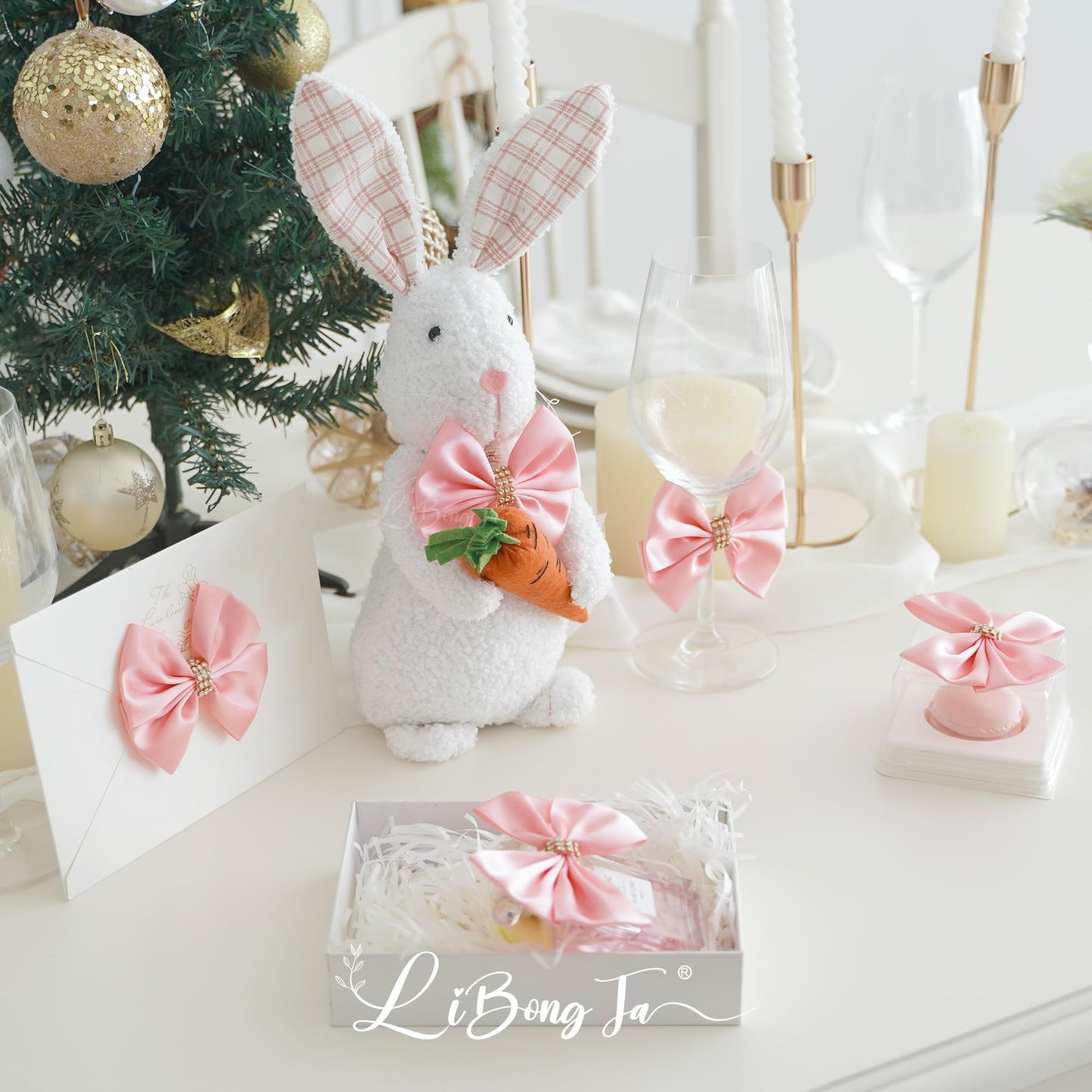 LiBongTa Pink Satin Bows 12 PCS Premade Self Adhesive 3.5" Gift Bows with Rhinestone for Wedding Party Event Decor Gift Wrapping Craft Baby Shower Wedding Treat Bags Presents Making Greeting
