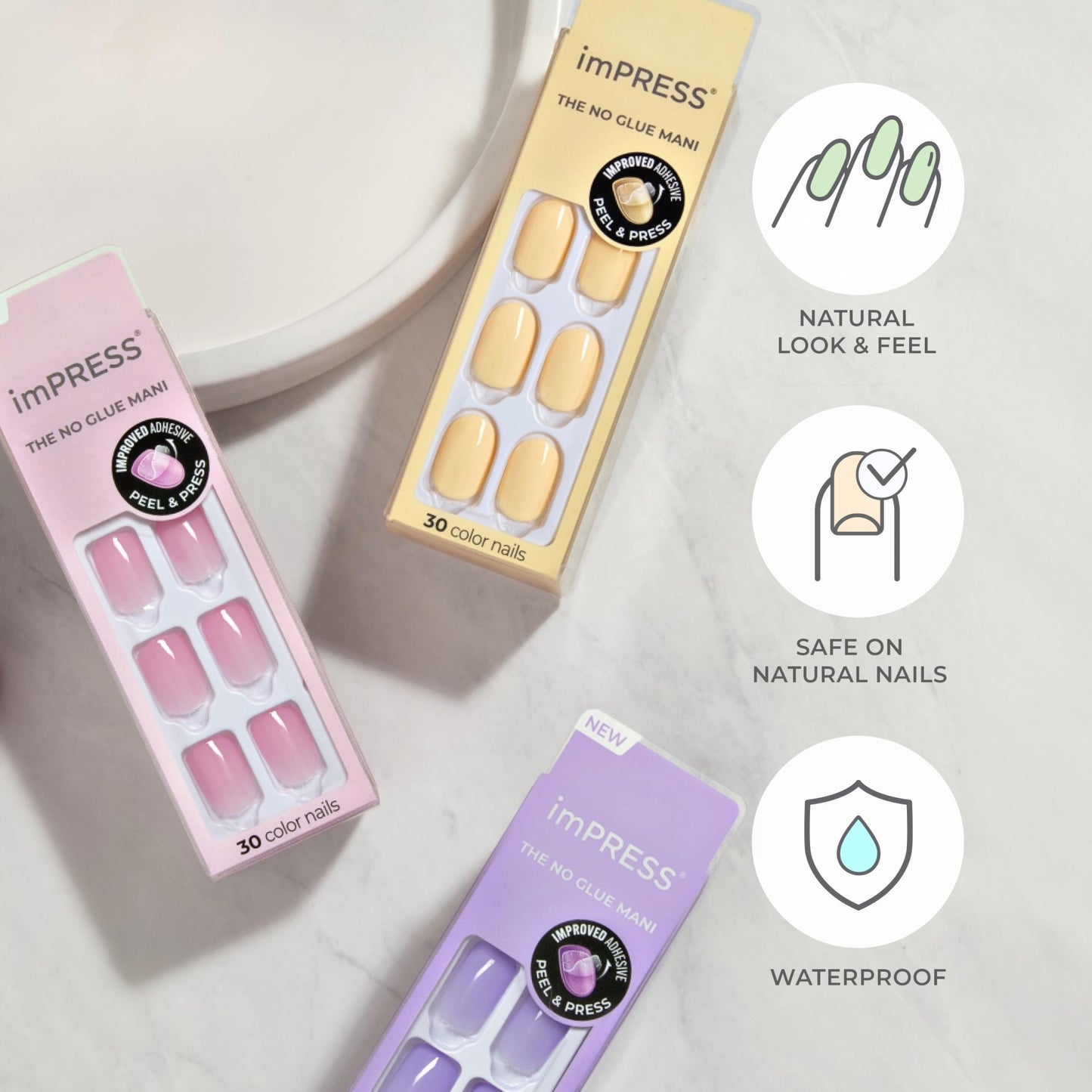 Kiss Impress Color Press-On Nails Polish-Free Manicure Set, ‘Dolce Pink’, 30 Chip-Proof, Smudge-Proof Fake Nails