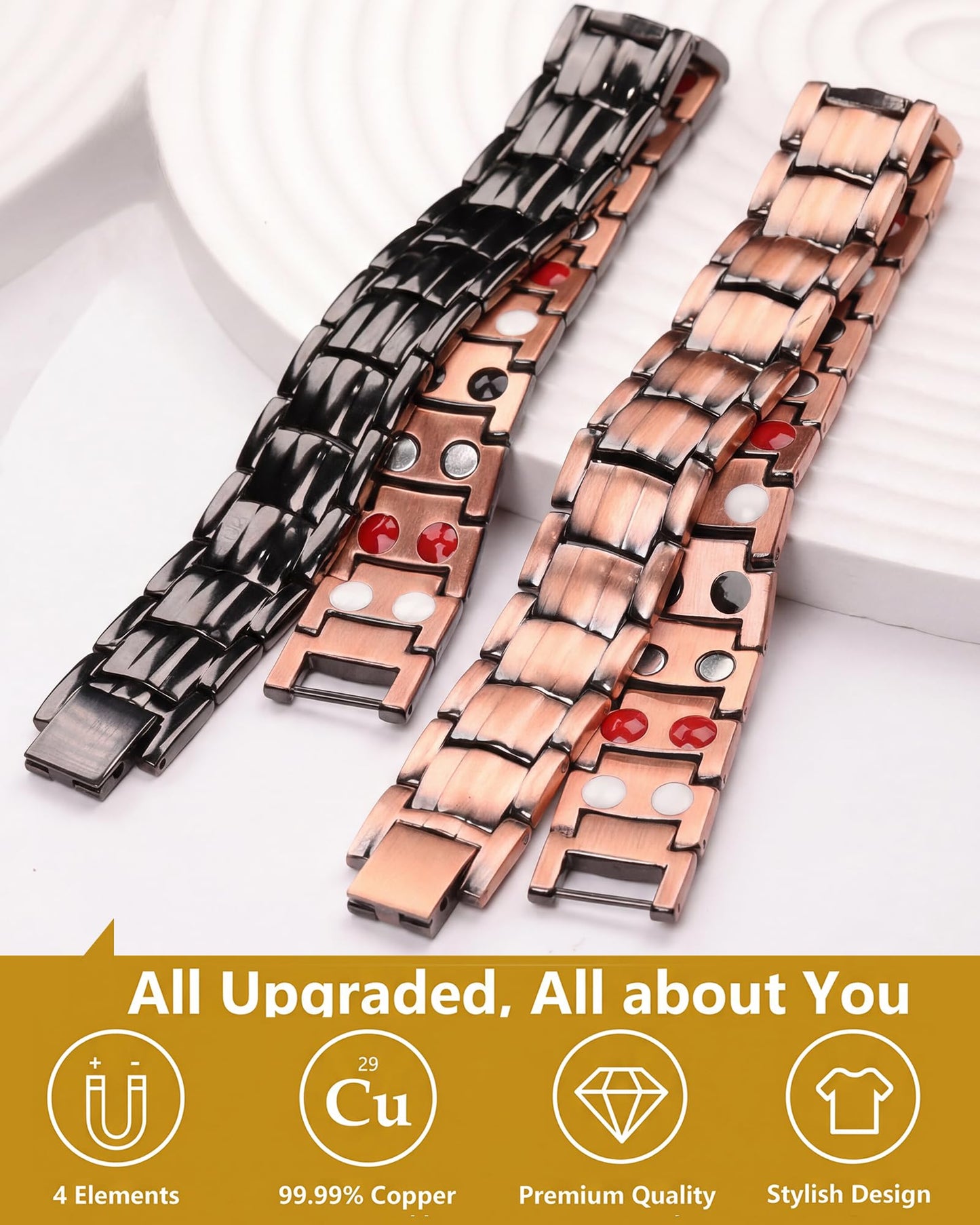 Feraco Copper Bracelet for Men 4 Kinds Magnetic Bracelets Elegant 99.99% Solid Copper Jewelry with Magnets