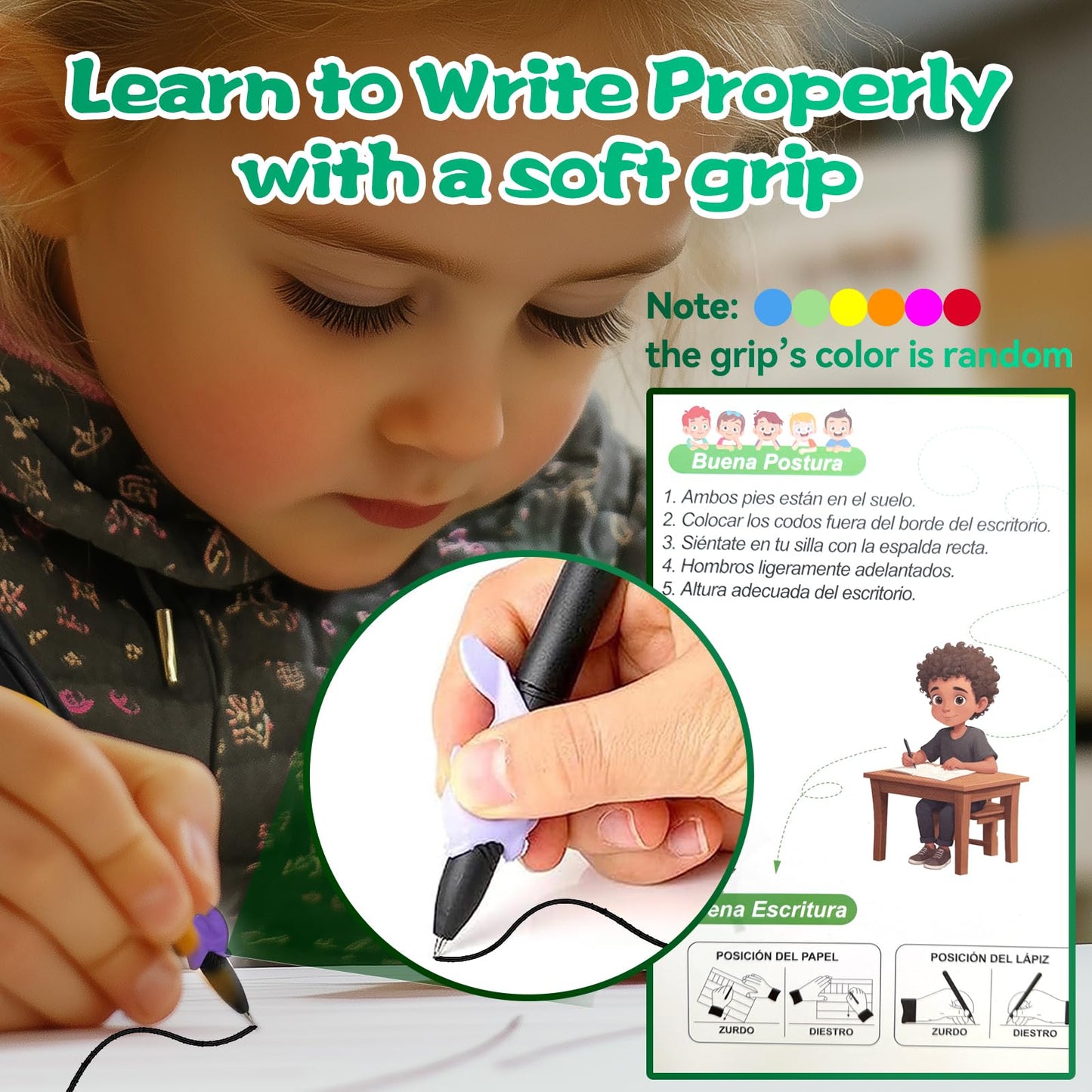 KILOGOGRAPH Magic Grooved Writing Practice for Kids - A4 Big Size Spanish Pre K Tracing Practice Book, Reusable Preschool Handwriting Workbooks Without Tears, 4-Theme Copybooks Pen (Spanish, Big)