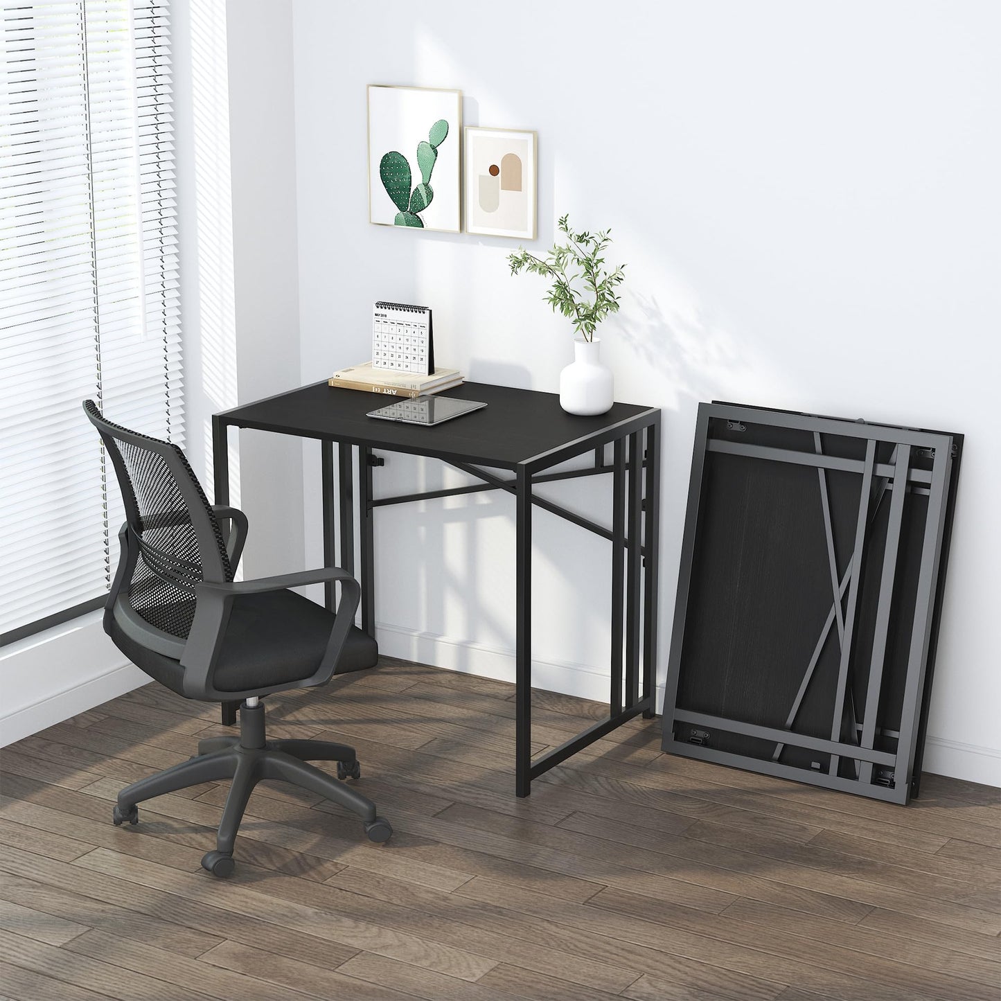 Lutown Teen Folding Computer Desk - 32 inch, Writing & Gaming, Small Space Office Desk, Black, No Assembly Required
