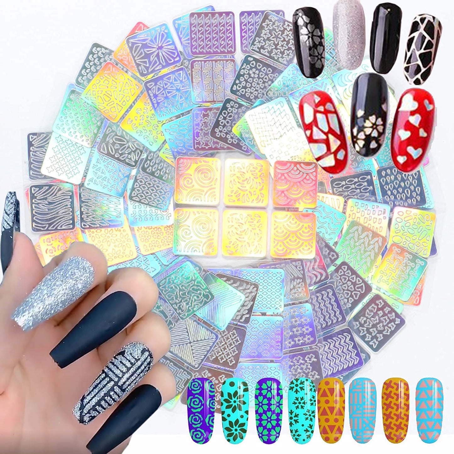 30 Sheets White Flowers Nail Stickers and 24 Sheets Nail Stencils Stickers