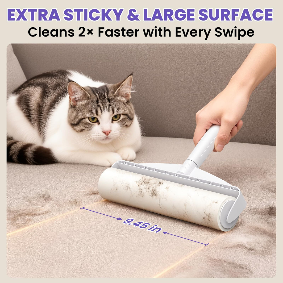 9.45” Large Lint Roller for Pet Hair (360 Count)