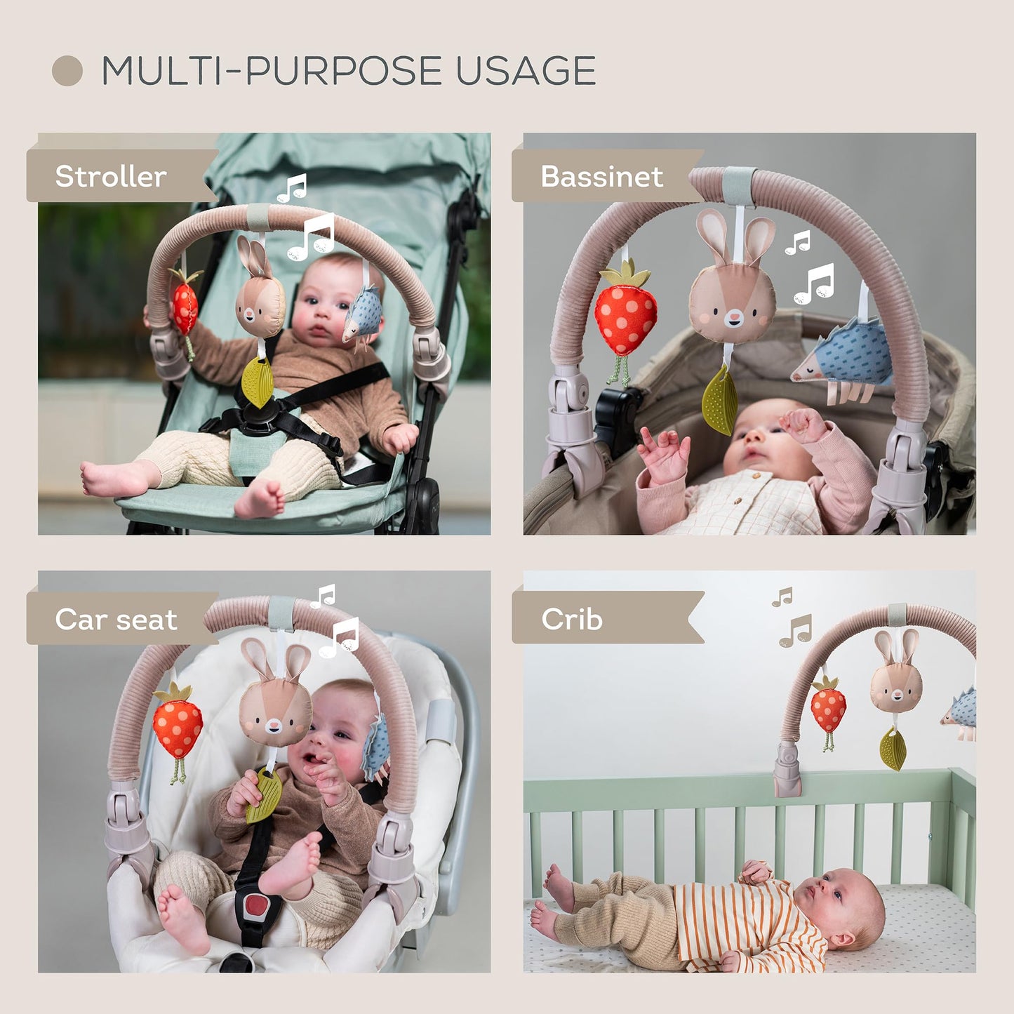 Taf Toys Activity Arch - Ideal for Infants & Toddlers, Fits Stroller & Pram, Stimulates Baby’s Senses, Easier Outdoors (Musical Bunny Arch)