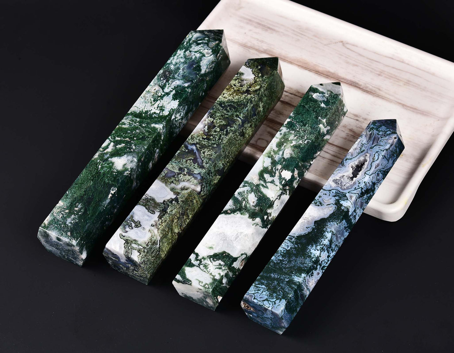 AMOYSTONE Extra Large Healing Crystal Obelisk Towers Moss Agate Point Wand Home Decor Reiki Healing 2.2-2.6LBS