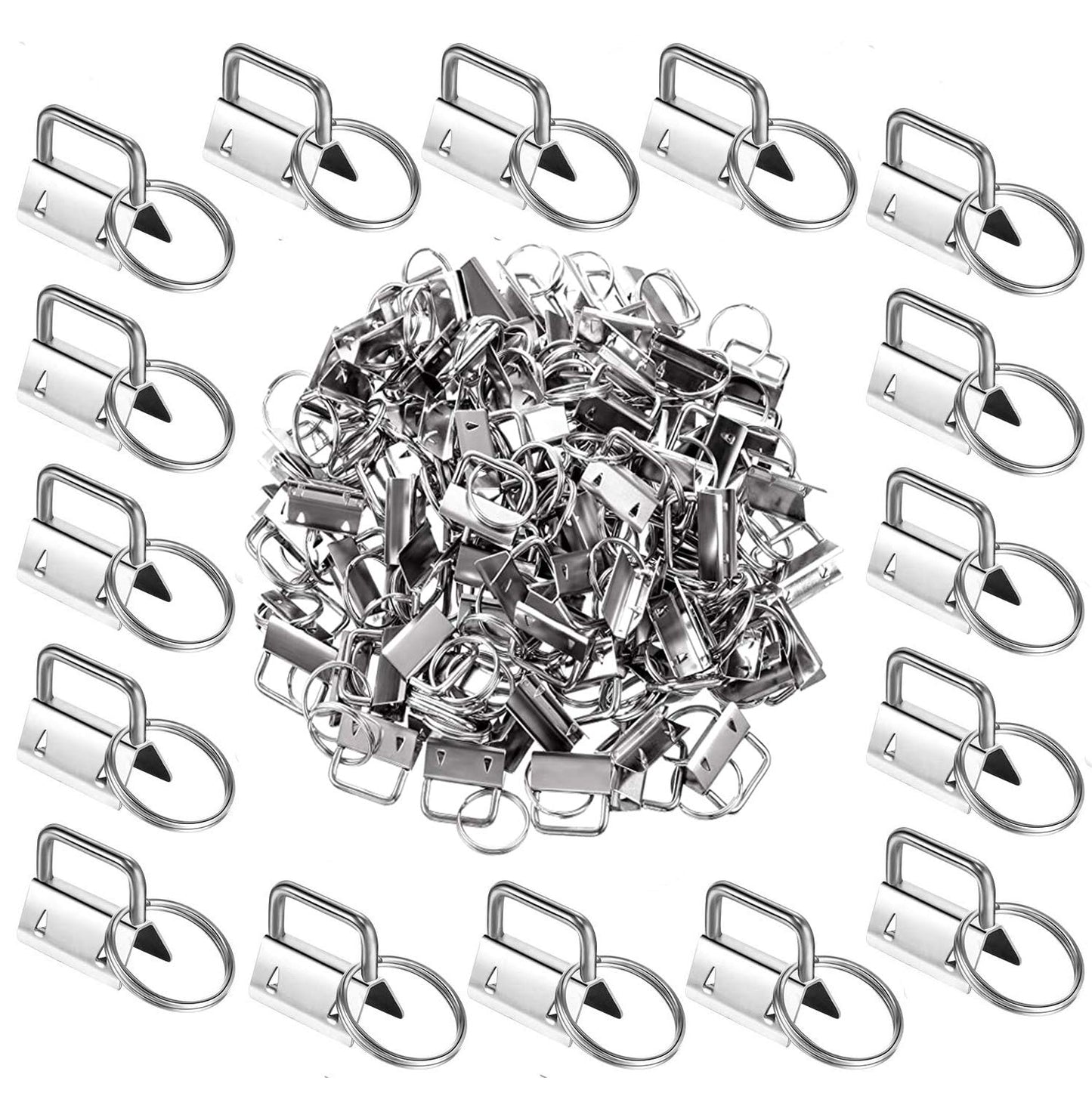 Qovydx 45Pcs 1 inch Silver Key Fob Hardware Kits 1” Metal Keyfobs Hardware Bulk for Keychains Fob Wristlet Hardware with Key Ring for Lanyard