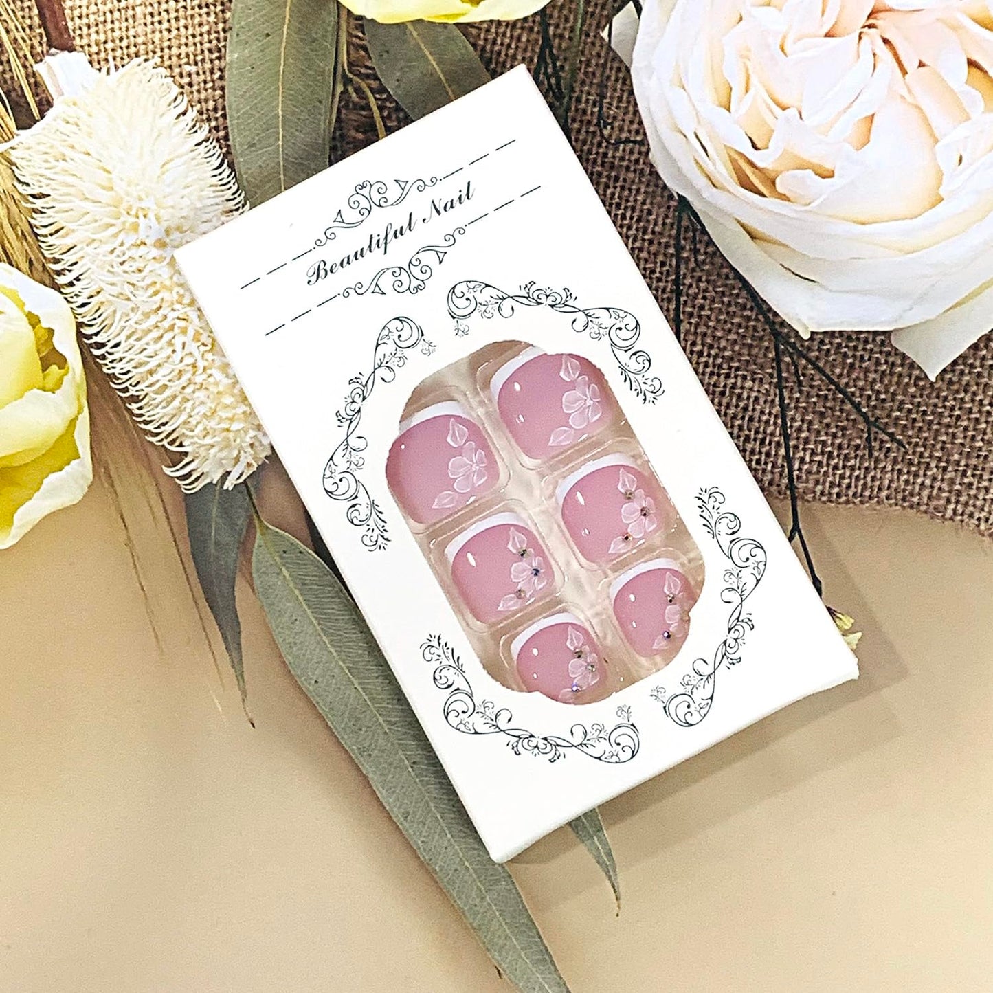 FIEONCIY Press on Toenails with Designs Acrylic Fake Nails for Toe Artificial False Nails with Charms Glue on Toe Nails for Spring Summer Stick on Toenails for Women Girls(JP3806)