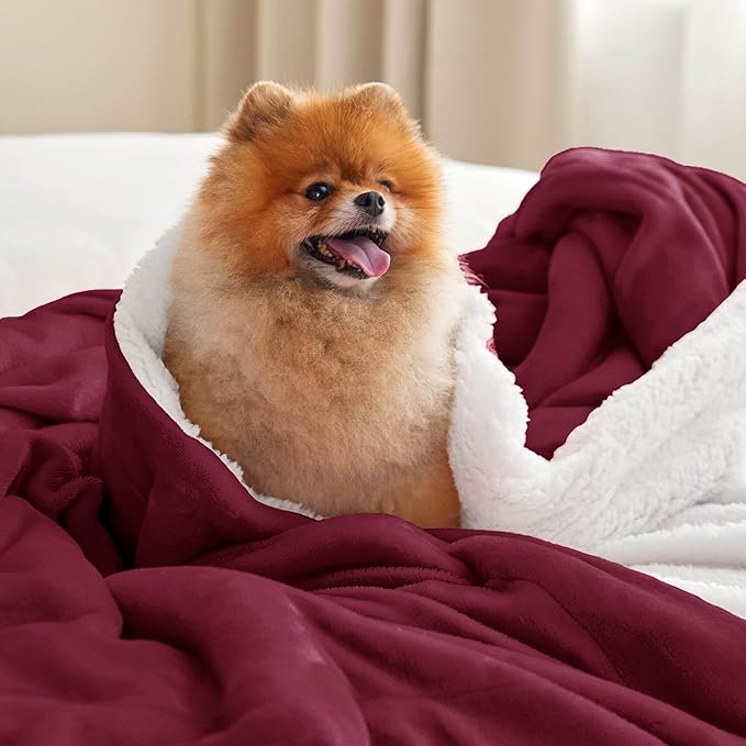 Bedsure Sherpa Fleece Blankets King Size for Bed - Thick and Warm, Soft Fuzzy Plush King Blanket for Winter, Winery Red, 108x90 Inches