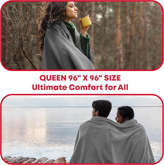 Military Wool Blanket - 95% Wool, Washable, Perfect for Outdoors, Camping, Picnics, Travel, Car & Bushcraft Emergency Blanket, 96" x 96" 6.65 lbs. - Grey - Queen Size