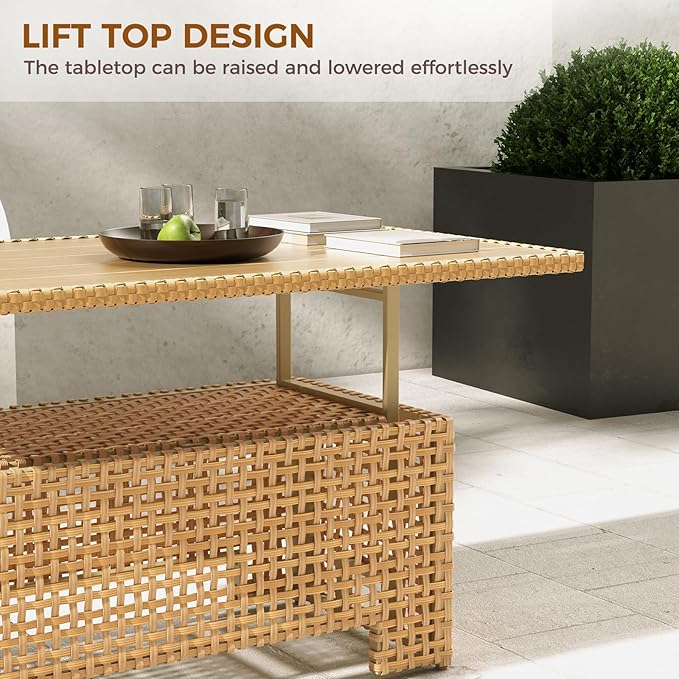 Grand patio 13-Piece Wicker Patio Furniture Set with Lift Top Coffee Storage Table, Outdoor Conversation Set Sectional Sofa with Water Resistant Thick Cushions, Cream