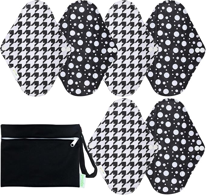 wegreeco Reusable Menstrual Pads - Reusable Sanitary Pads | Reusable Panty Liners | Soft Cloth Menstrual Pads - 6 Pack with 1 Cloth Wet Bag (Medium, Kilobird Check)