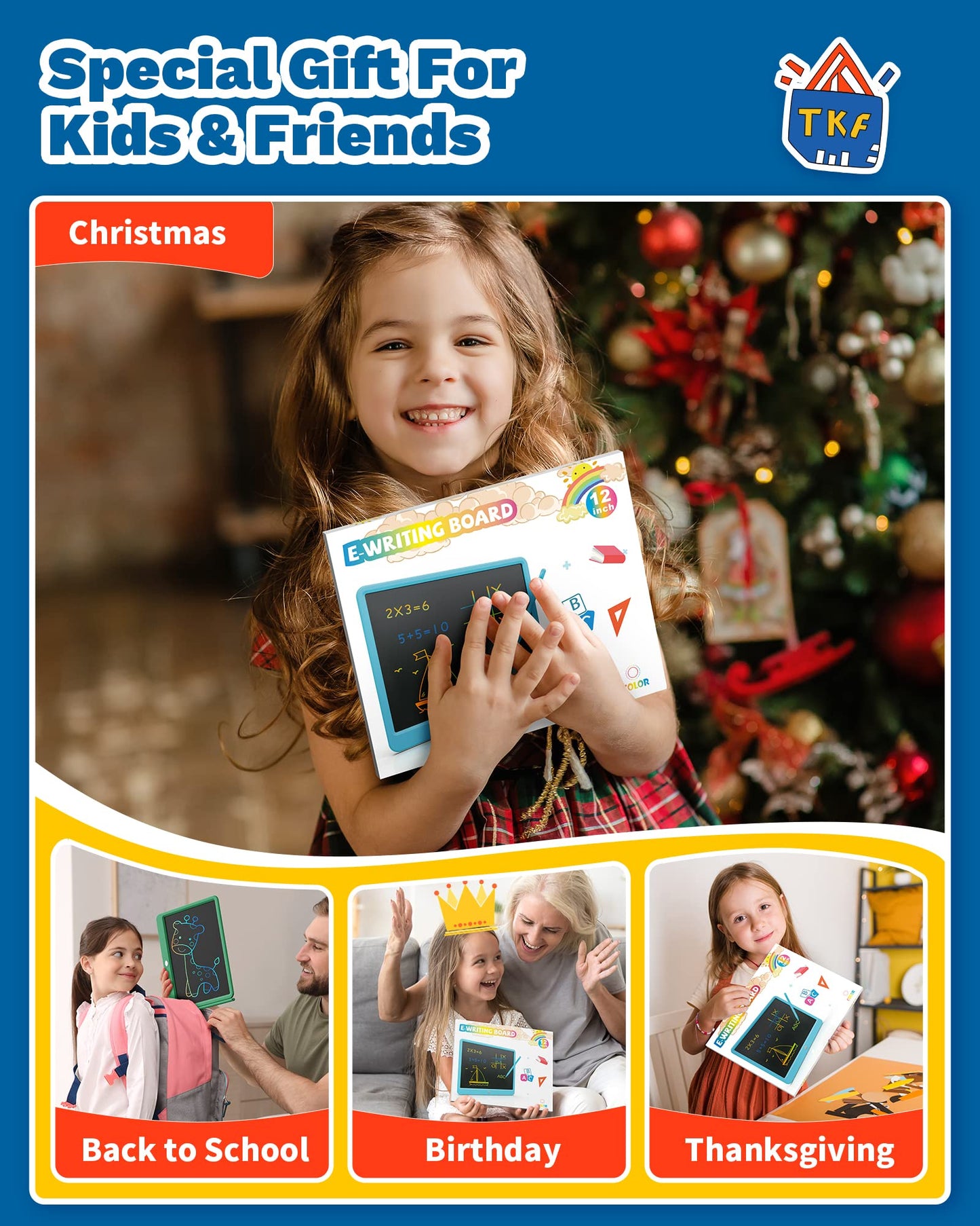 TEKFUN Toys 12" LCD Writing Tablet for Kids Ages 3–8, Drawing Tablet Toy for Boys & Girls, Easy Way to Keep Kids Busy, Mess-Free Doodle Board for Travel, Learning & Play