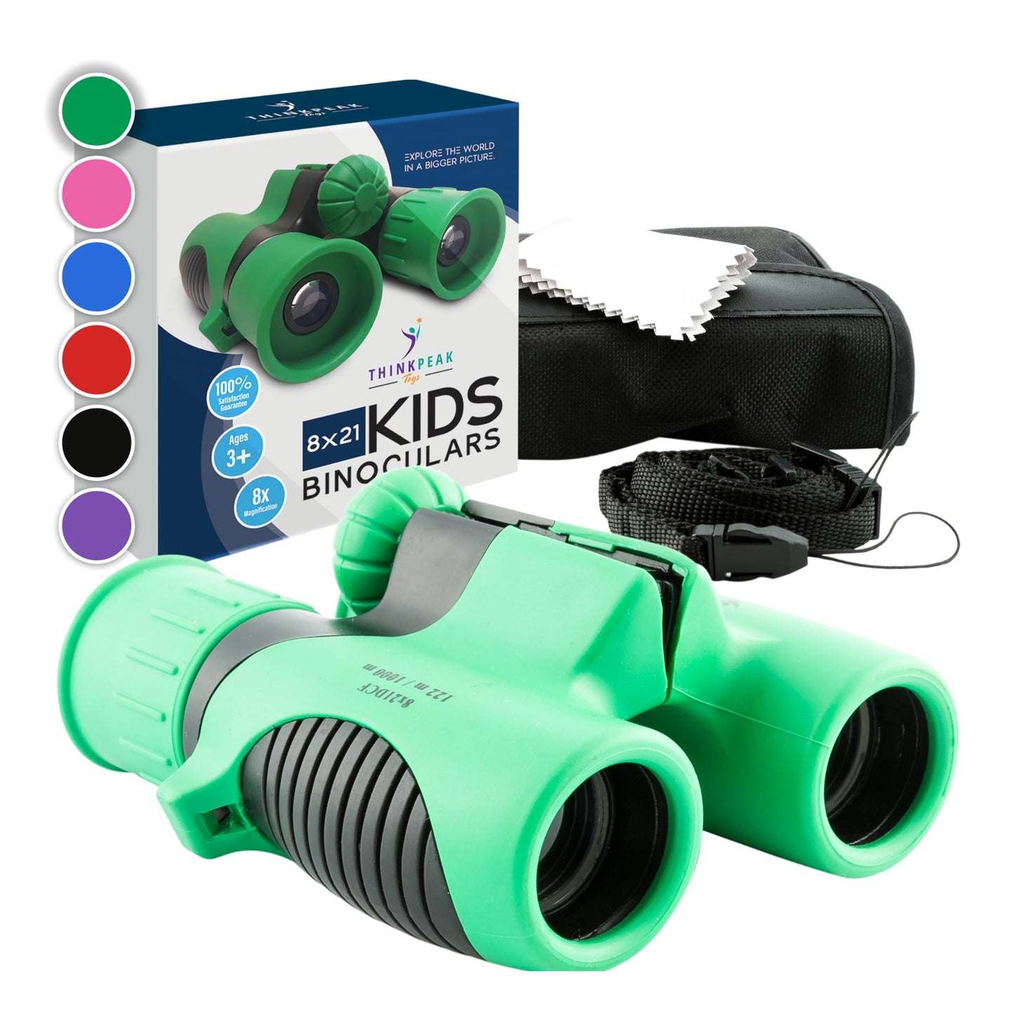 Think Peak Green Binoculars Science Toy for Kids Ages 3-12 Years - Real Compact Outdoor Adventure & STEM Educational Nature Hiking Explorer for Bird Watching, Camping Children’s Birthday Gift