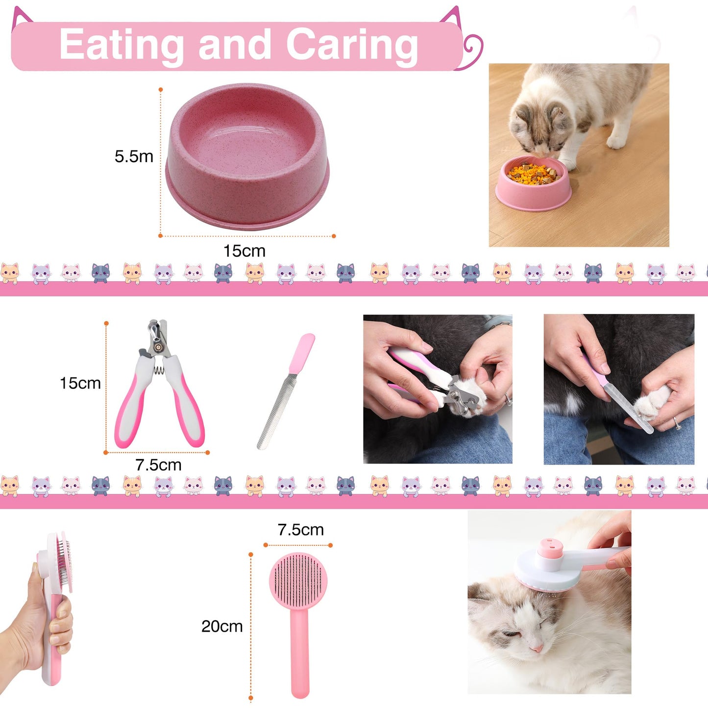 BERXOL 47PCS Kitten Essentials Starter Kit, Ideal for Cats Under 6 Months, Featuring 21-Piece Toy Set, Bed, Carrier, Litter Box, Bowls & More, for New Cat Owners - Pink