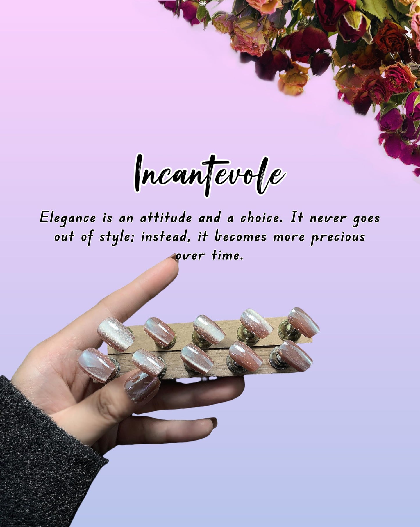 Incantevole Cat's Eye Press On Nails (30PCS； SIZE：XS-S-M), Short Square Nails, Handmade Nails, Enhanced Glossy False Nail Tips (Mirror Finish Champagne Pink)