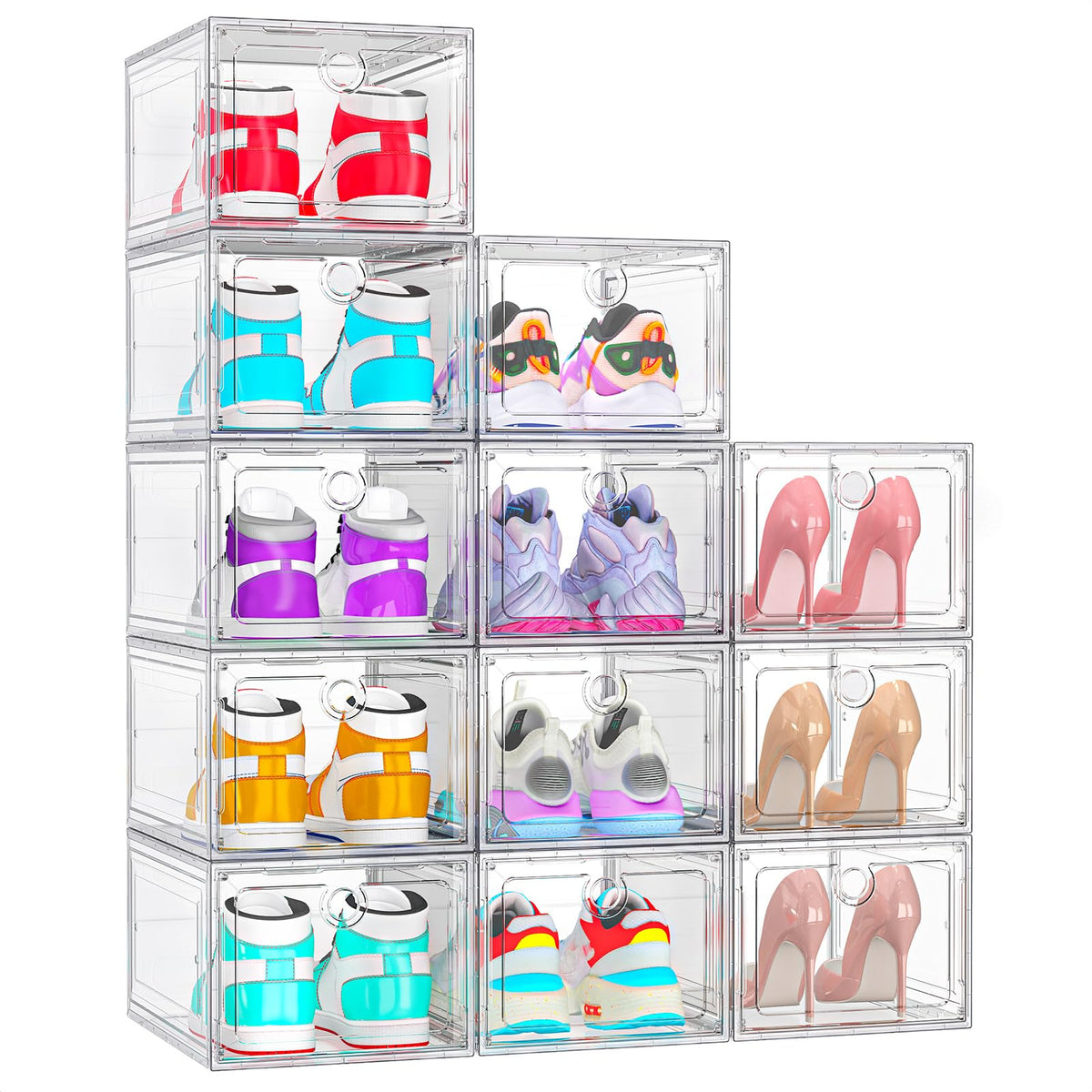 12 Pack Shoe Storage Boxes Clear Magnetic Stackable (12 Count)