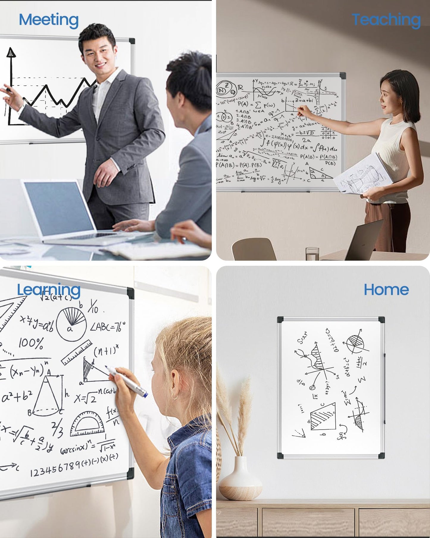 VUSIGN Magnetic Whiteboard for Wall, 24" x 18" Magnetic Dry Erase Board with Eraser, Markers, Magnets, Pen Tray, Silver Frame for Office, Home, Students
