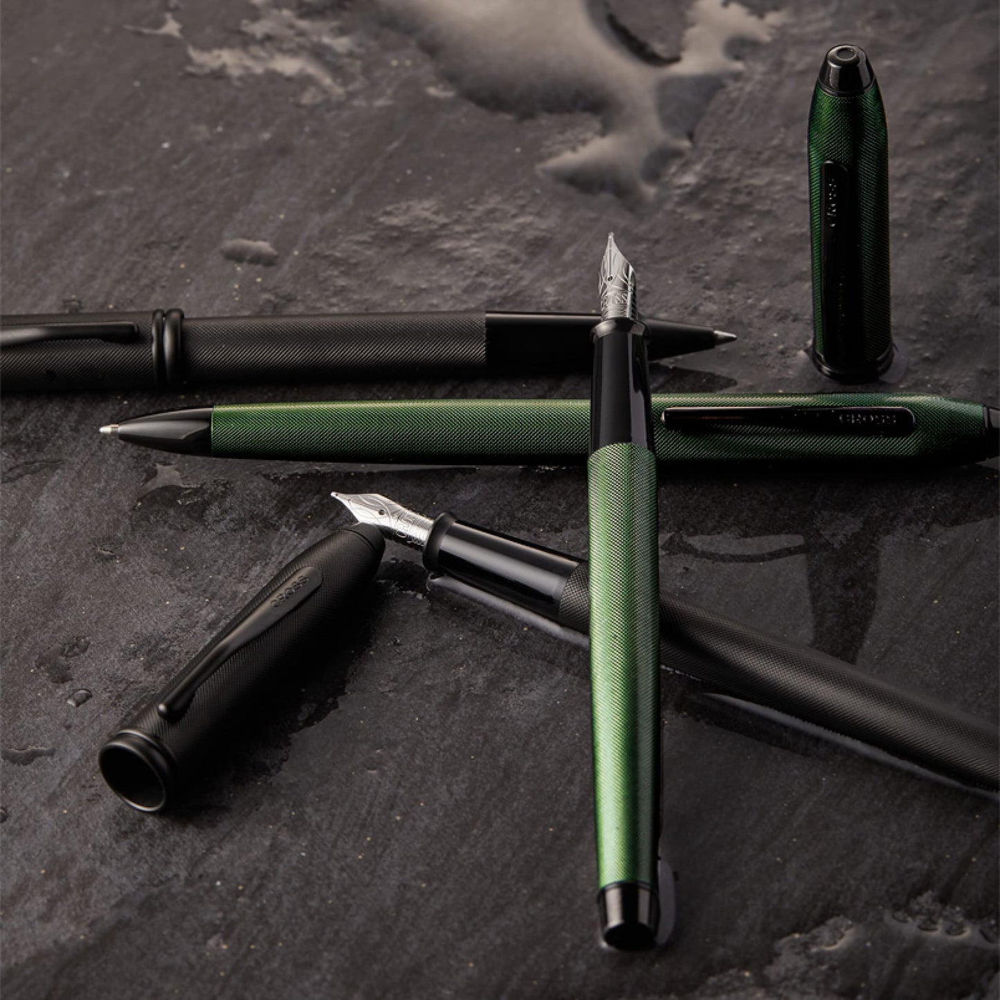 Cross Townsend Matte Green PVD Micro-knurl Ballpoint Pen, Black Ink - Elegant Pen, Black Ink for Effortless Writing - Consistent, Smooth Writing - Large Nib - Long-Lasting - Includes Gift Box