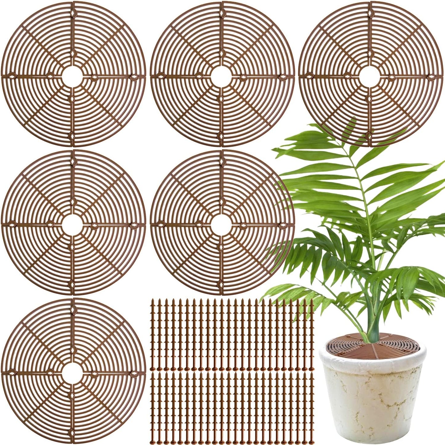 Srmayyi 11.8 Inch Plant Pot Grid,6 Pack Plant Pot Soil Covers Protectors with 48 Stakes,Cat Pet Digging Stopper for Indoor Outdoor