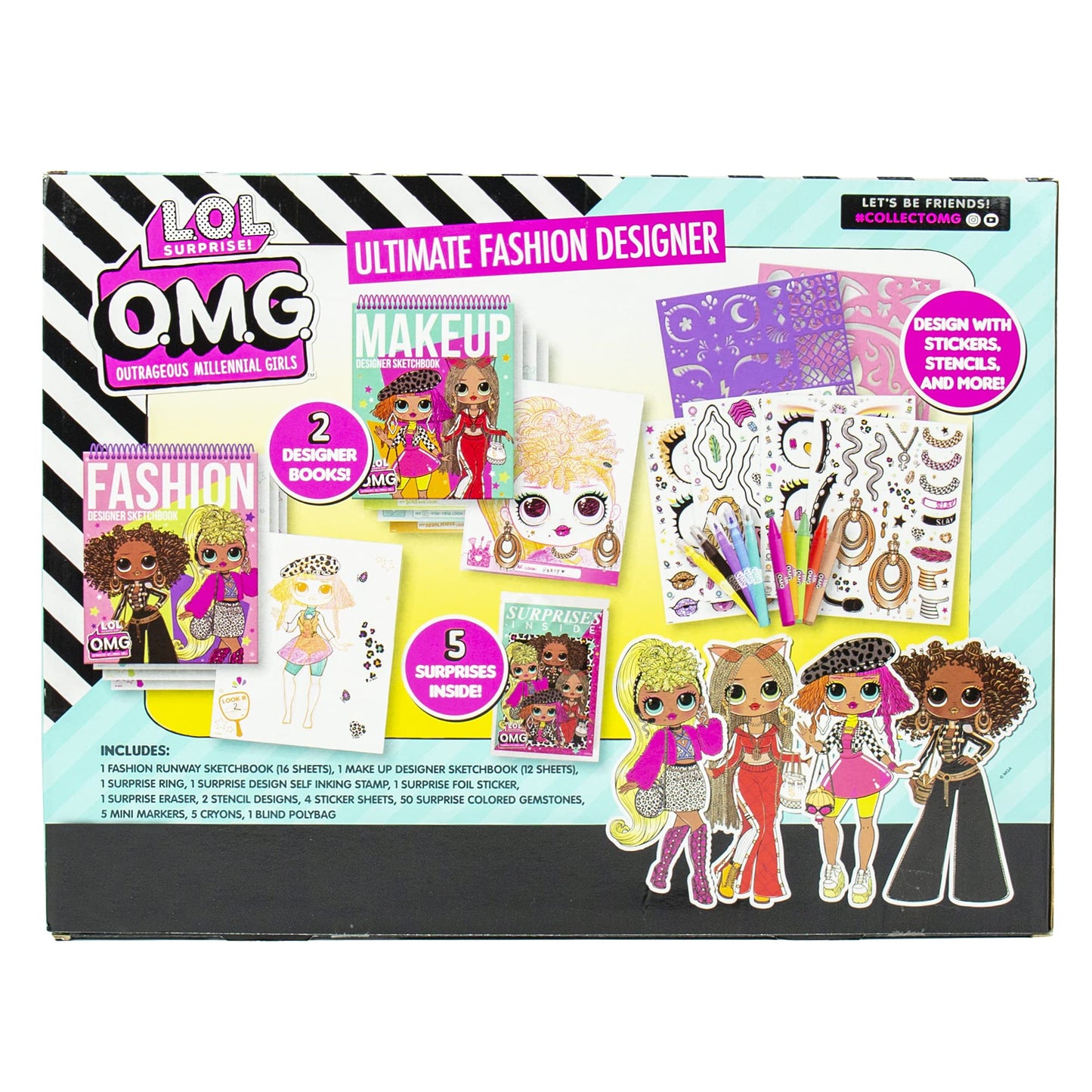 LOL Surprise! OMG Flawless Fashion Sketchbook by Horizon Group USA, DIY Craft Kit, Learn Pattern Making & Drawing, Includes Sketchbook, Stencils, Art Pages, Repositionable Stickers & More
