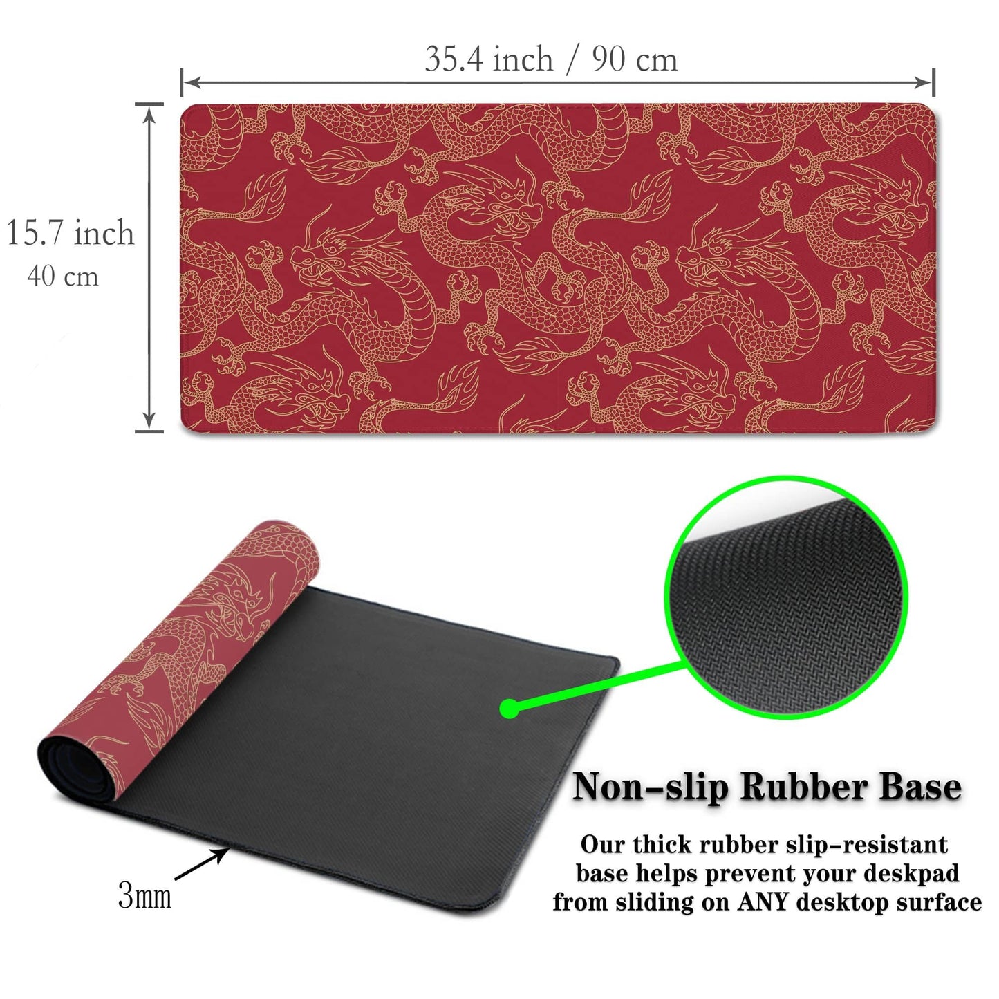 Samgula Keyboard Pad Red, Gaming Mousepad Desk Pad Big Mouse Pads Desk Decor for Men, 900X400 Mouse Pad Waterproof Non-Slip Rubber Base, 35.4 X 15.7 inch for Work/Game/Office/Home Chinese Dragon