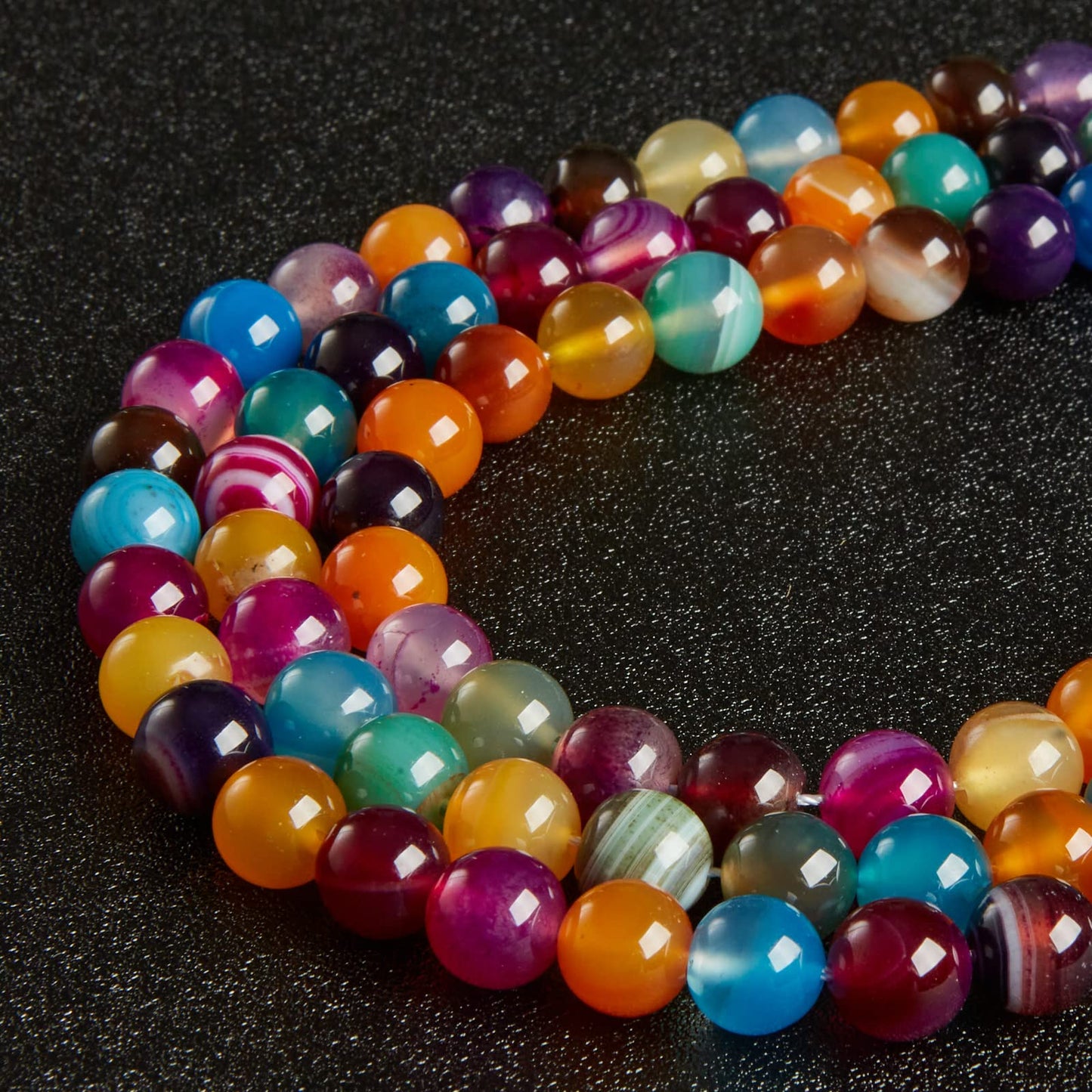60pcs 6mm Multicolor Stripe Agate Beads Natural Gemstone Beads Round Loose Beads for Jewelry Making
