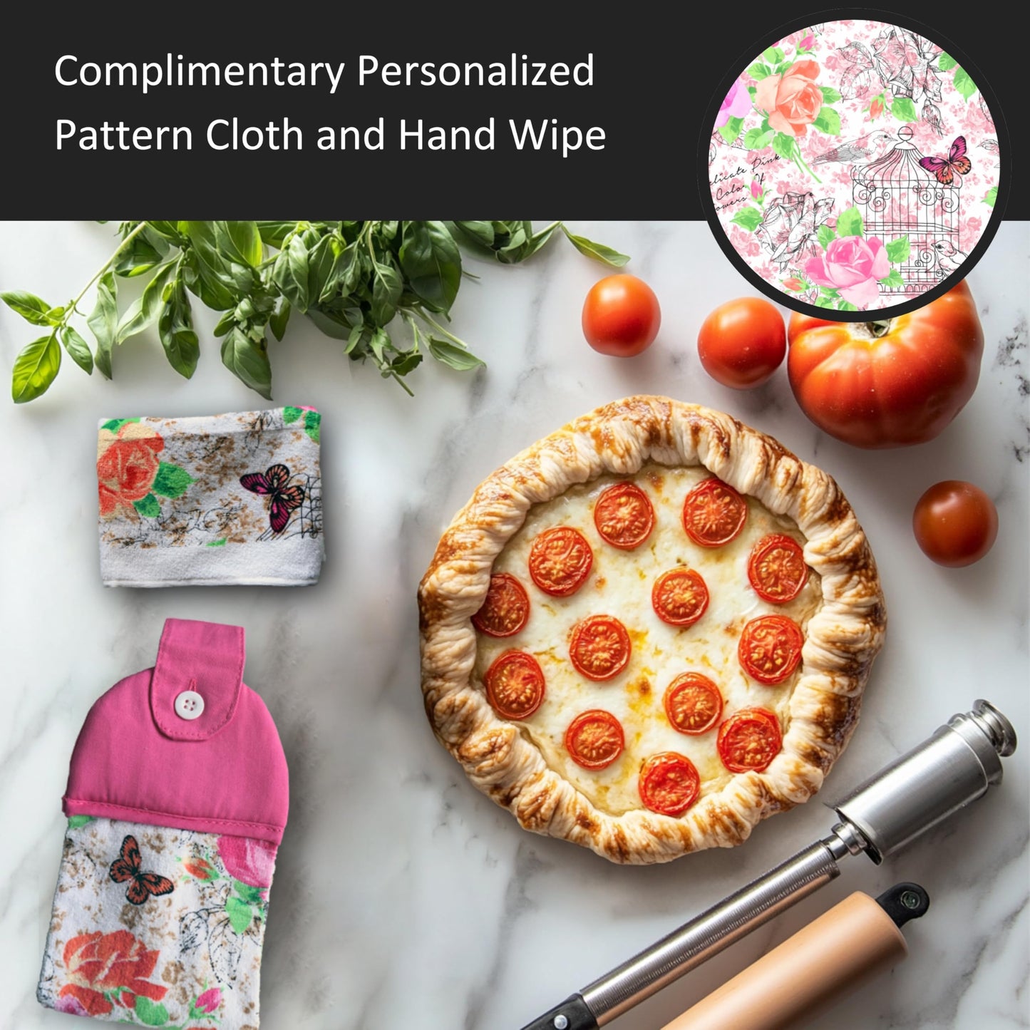 HOMETYGER Complete 4-Piece Set – Includes apron, heat-resistant oven mitt, dish towel, and an extra matching hand towel for everyday kitchen use (Pink Floral)