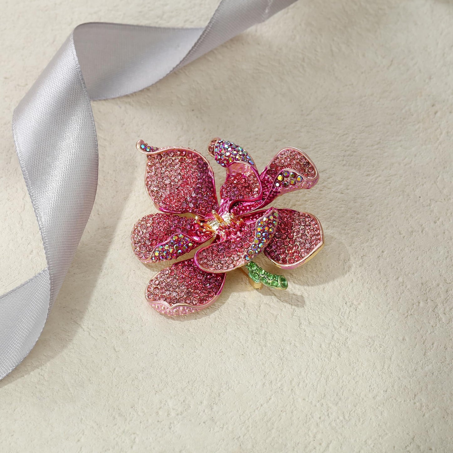 EVER FAITH Women's Austrian Crystal Orchid Flower Petal Brooch Pink Gold-Tone
